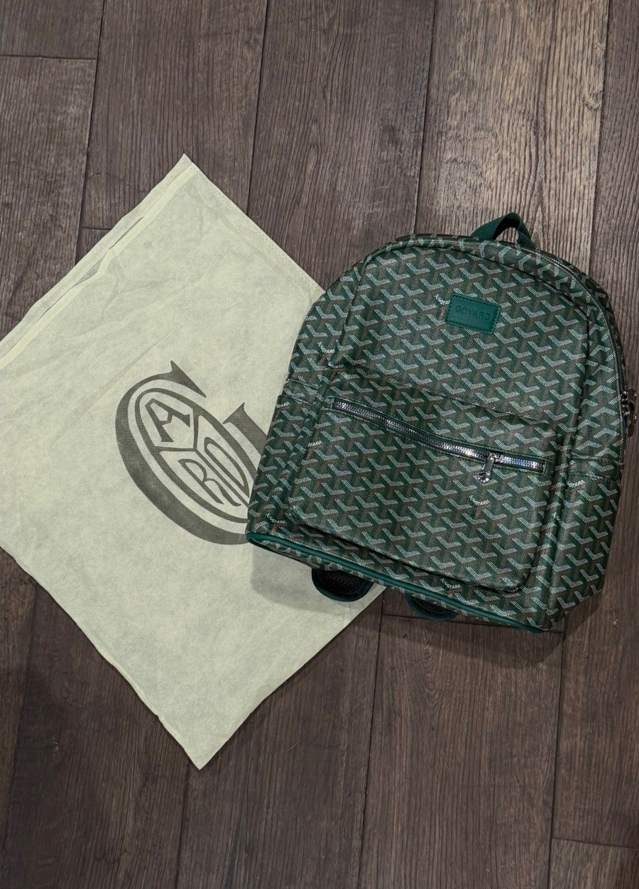 Goyard Green Monogram Backpack Medium Zip Closure Adjustable Straps Pockets