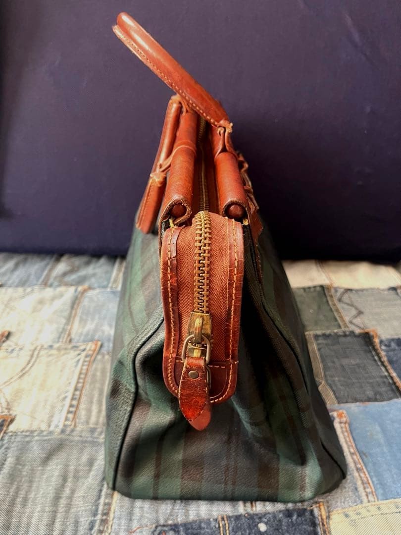 POLO RALPH LAUREN Doctor bag Leather Vintage Brown Tartan Authentic From Japan