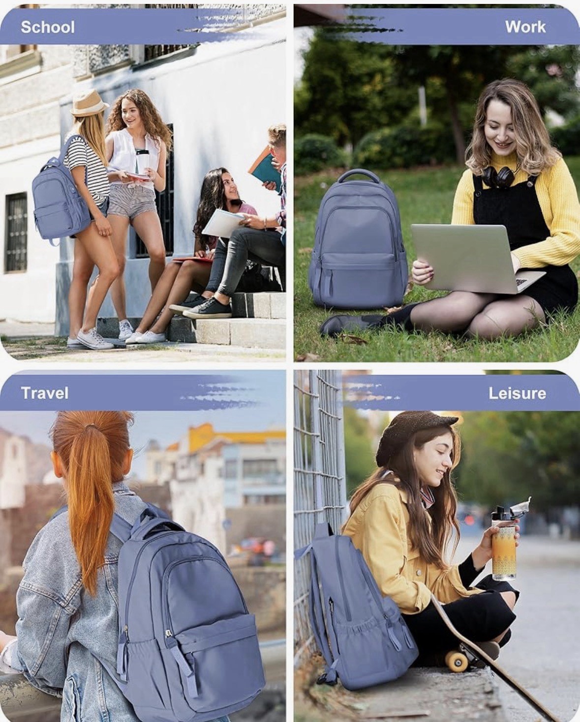 Waterproof 14″ Laptop Backpack USB Charging Port Office School Travel Bag NWT