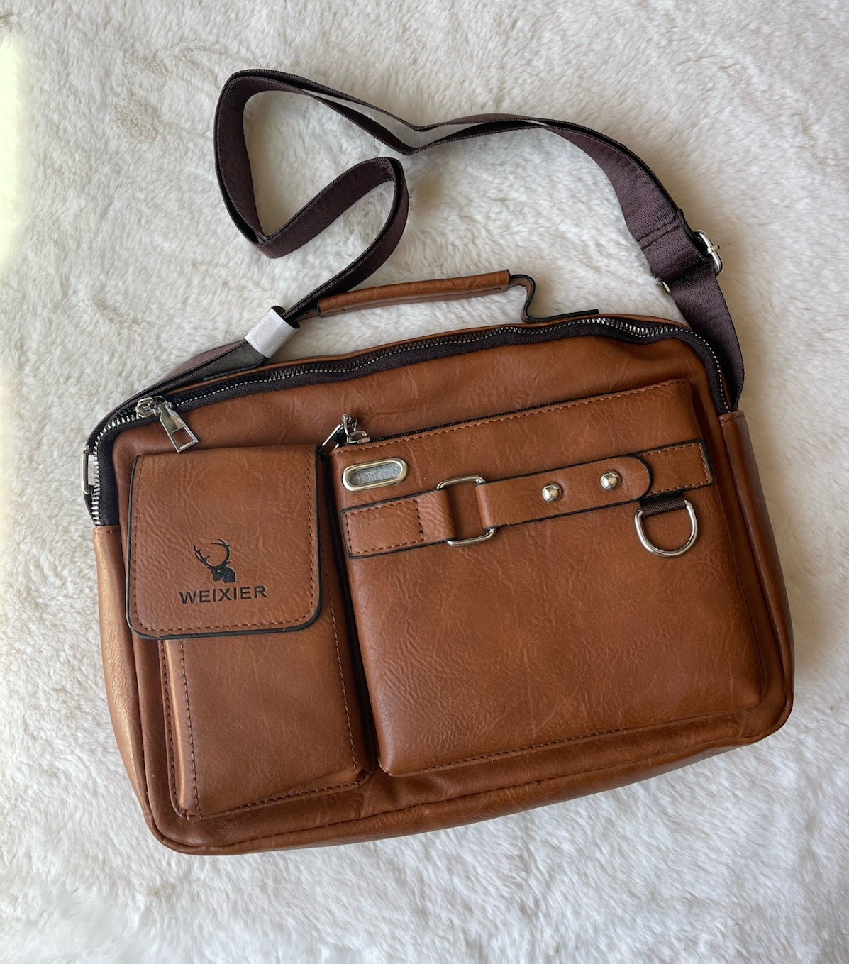 Weixier crossbody bag men’s shoulder bag Briefcase Brown Multi Pockets