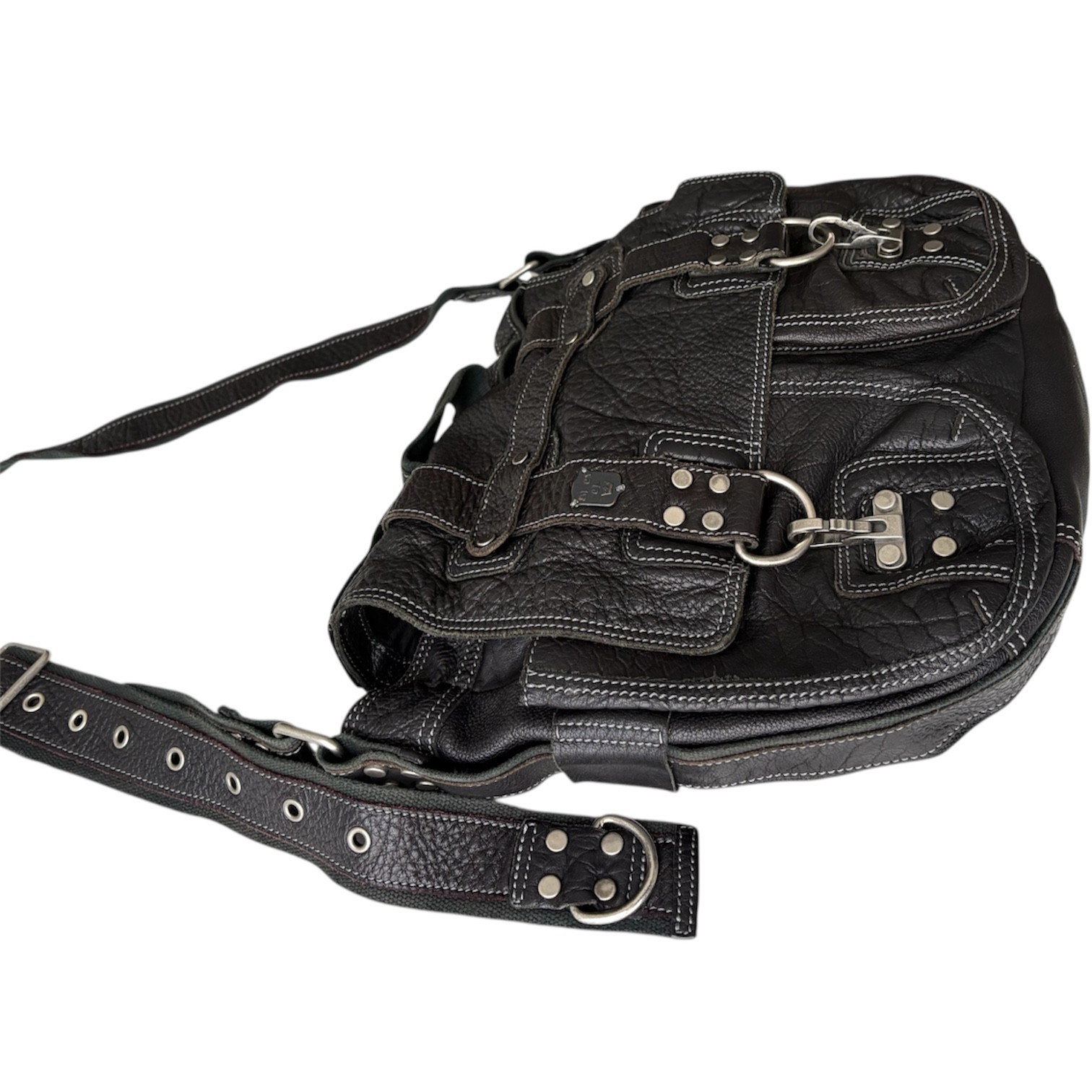 DIESEL Vintage Leather Messenger Bag Black Harness Avant Garde Industrial Biker