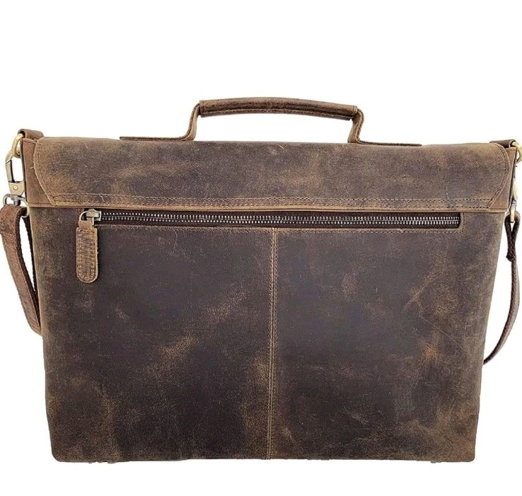NWOT KomalC Brown Distressed Leather Briefcase Laptop Messenger Bag 19x14x5