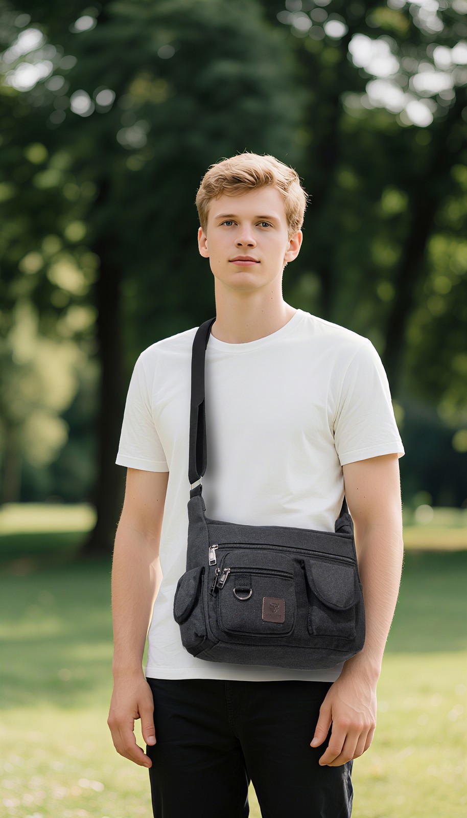 Men Vintage Canvas Crossbody Bag Multi Pocket Messenger Shoulder Bag Work Travel