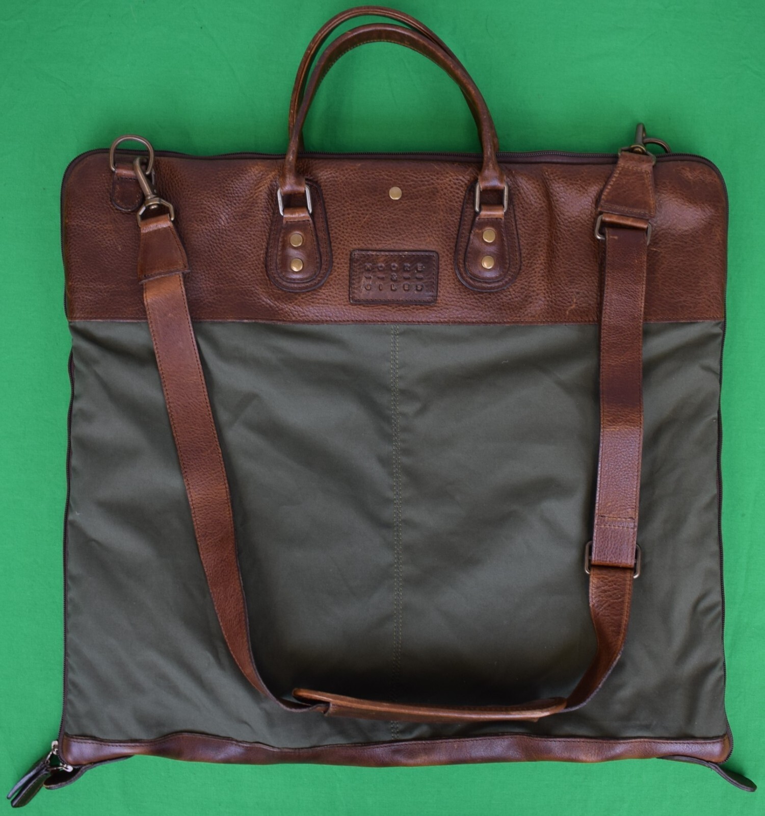 “Moore & Giles Gravely Garment Bag Olive & Titan Milled Brown”