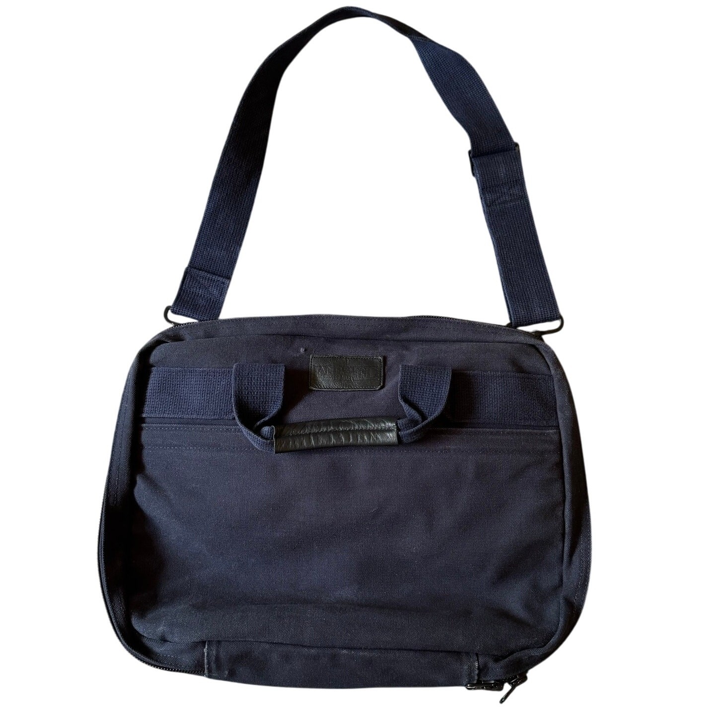 Lands End Navy Blue Cotton Duck Canvas Messenger Computer Bag 13x16x3 USA made