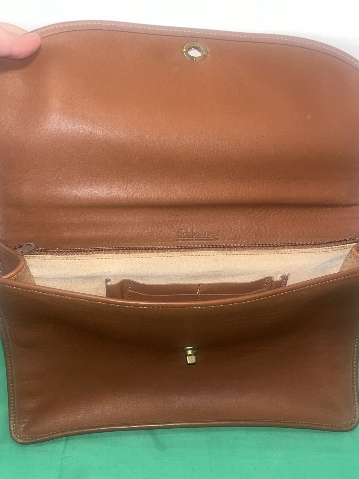 Schlesinger Leather Brown Messenger Laptop Bag Briefcase USA MISSING STRAP