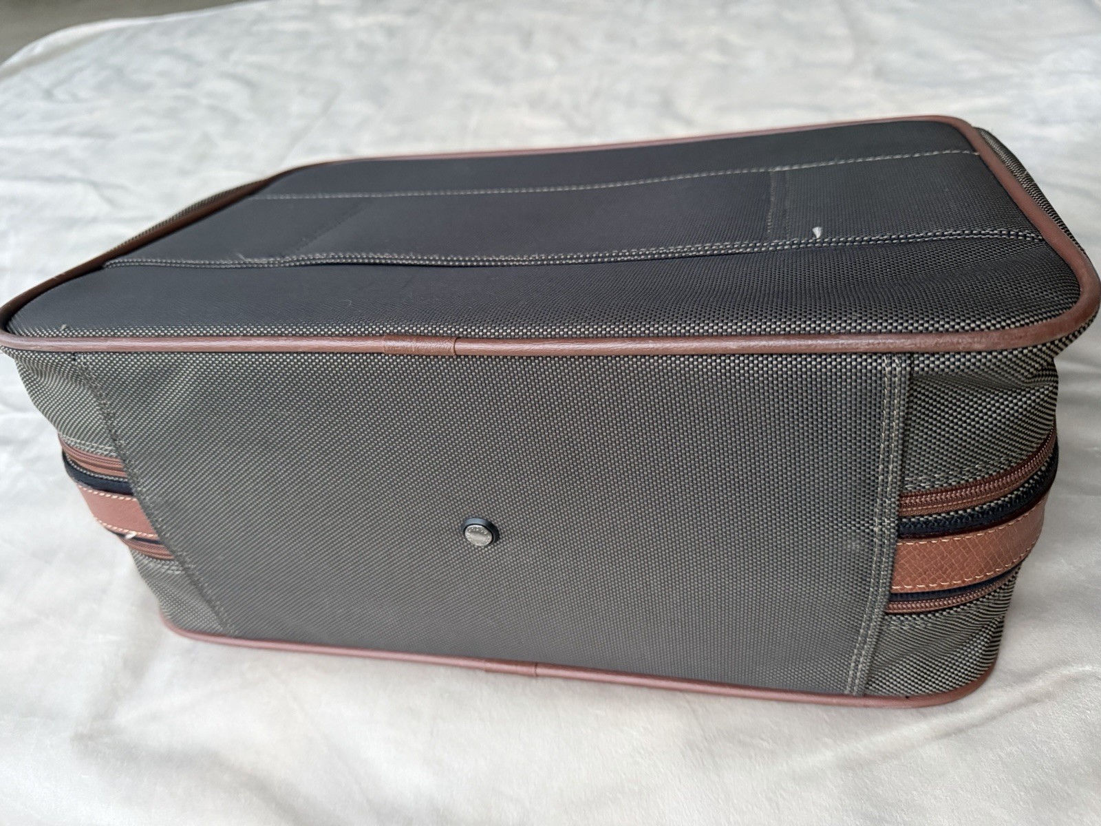 Longchamp Boxford Travel Briefcase Men’s Brown Leather Olive Green Canvas