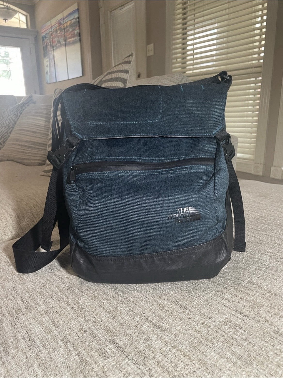 The North Face Messenger Bag Denim-Look Laptop Satchel Urban Commuter