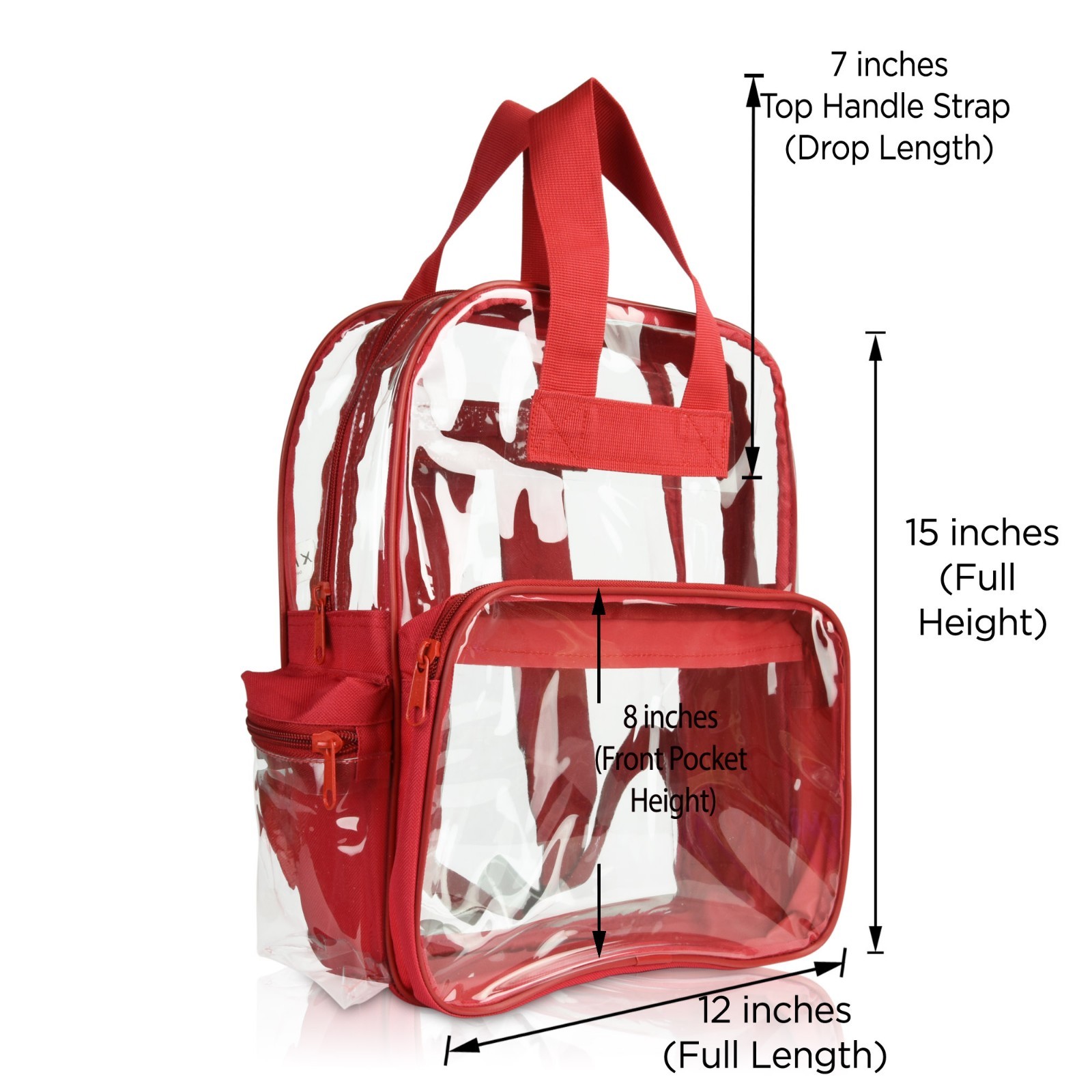 DALIX Clear Backpack Transparent School Bag in Red Small to Medium Size