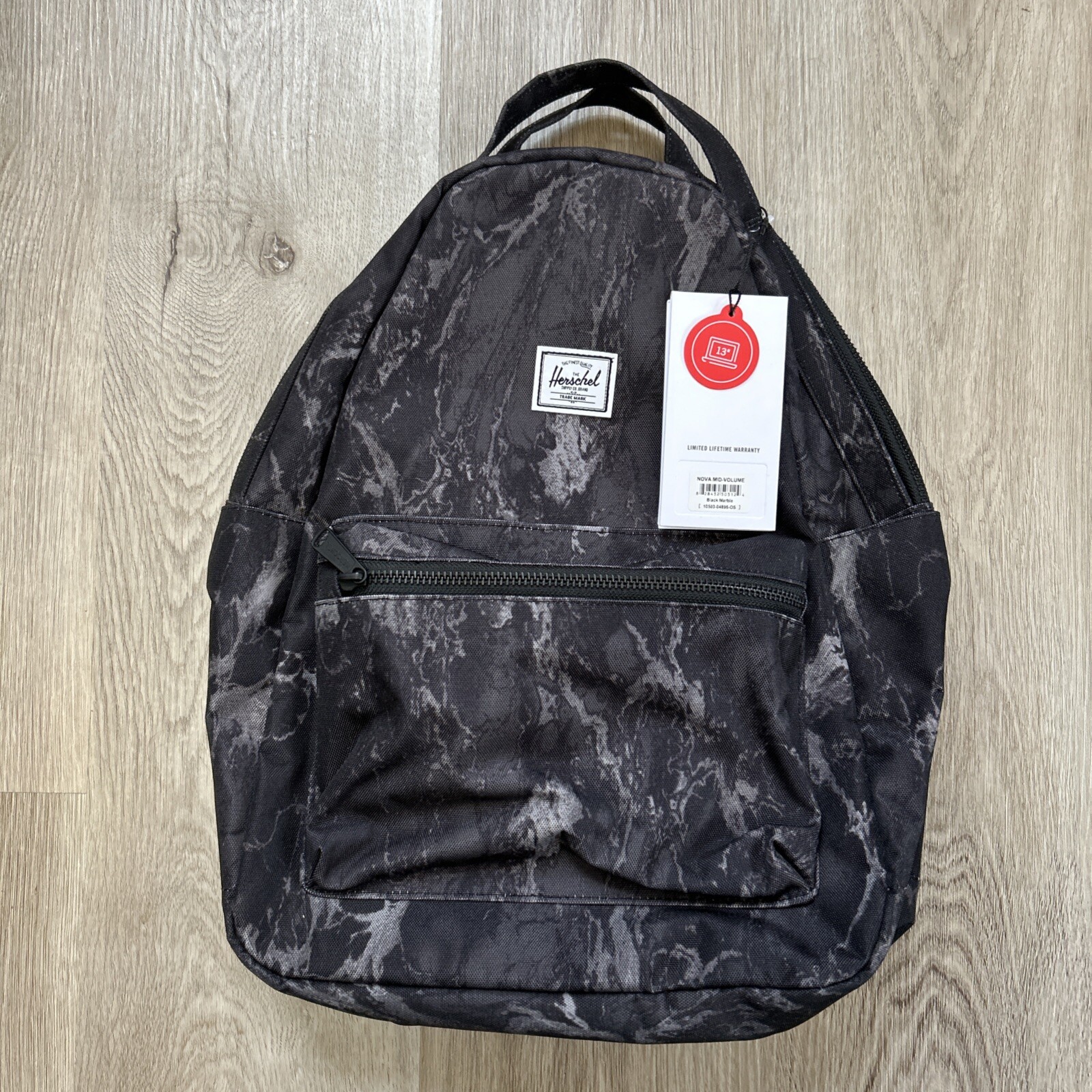 Herschel Nova Mid Volume Backpack Black Marble 13″ Laptop Bag 18L New With Tag