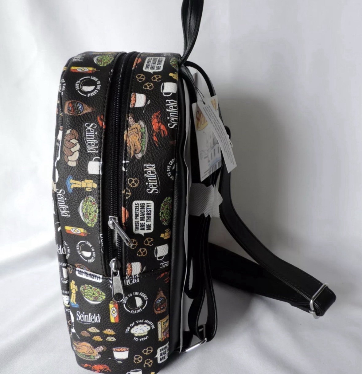 Seinfeld Graphic Print Backpack Zip Closure Black Multicolor TV Show Theme Funko
