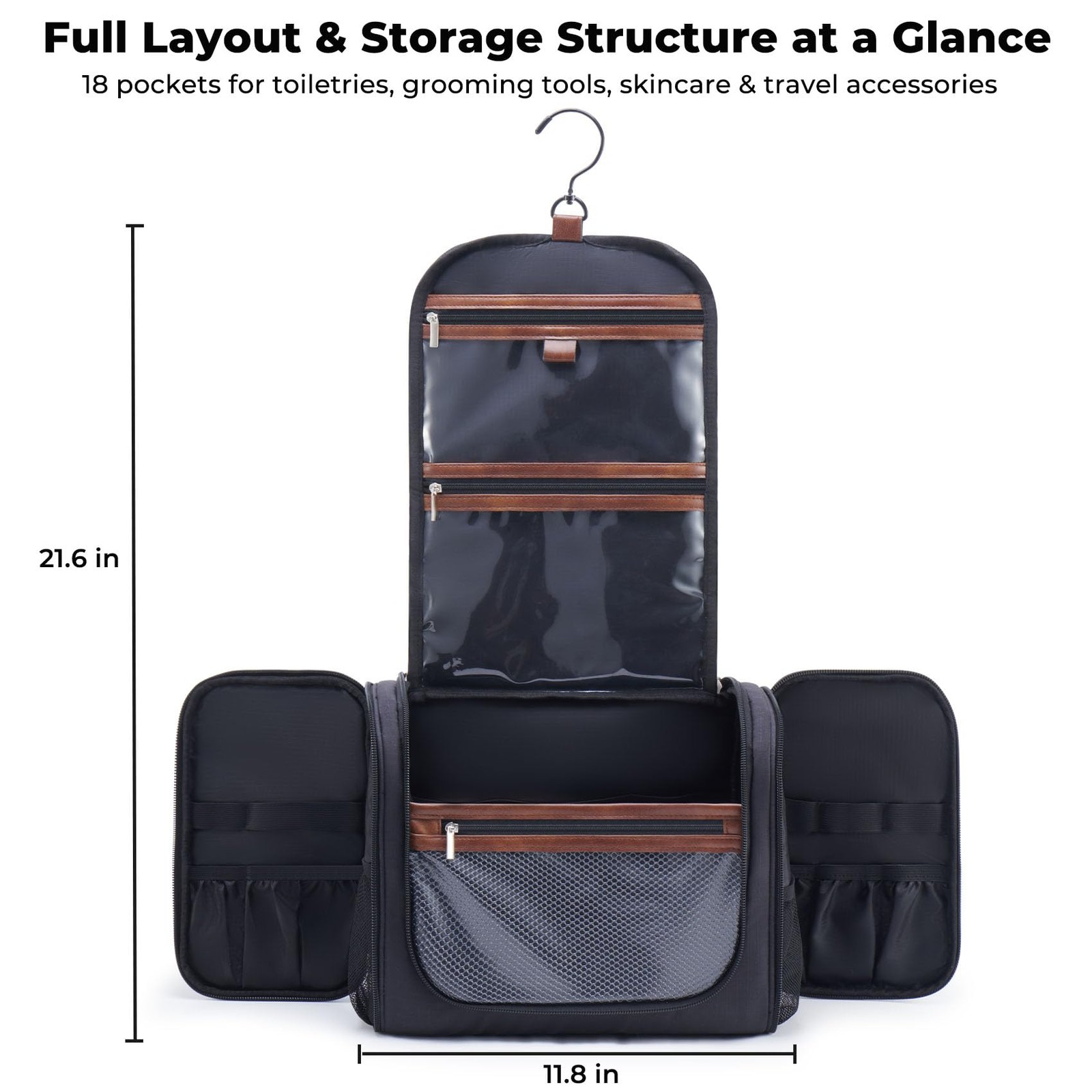 Ralnitote Large Hanging Toiletry Bag for Men, 11.8″ x 5.5″ x 9.4″, Black