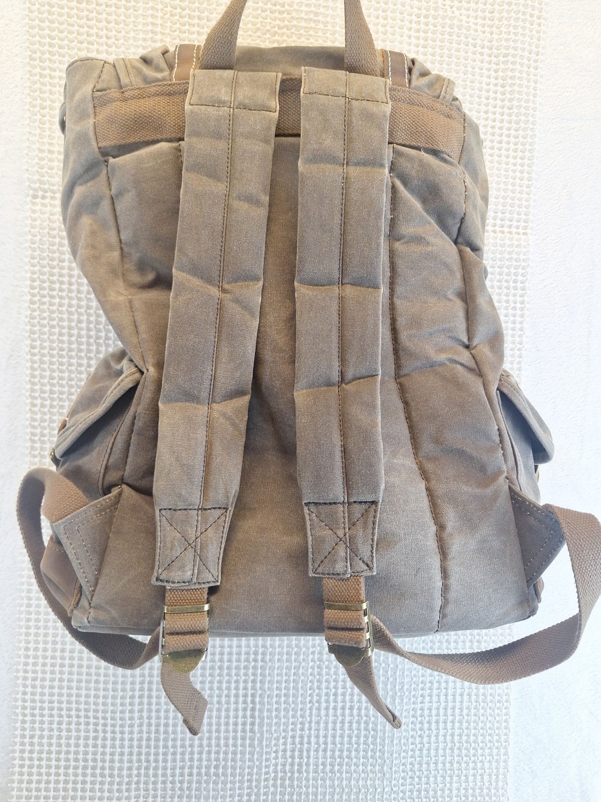Brass Tacks Waxed Canvas Leather Rucksack Backpack Travel Hiking Camping School