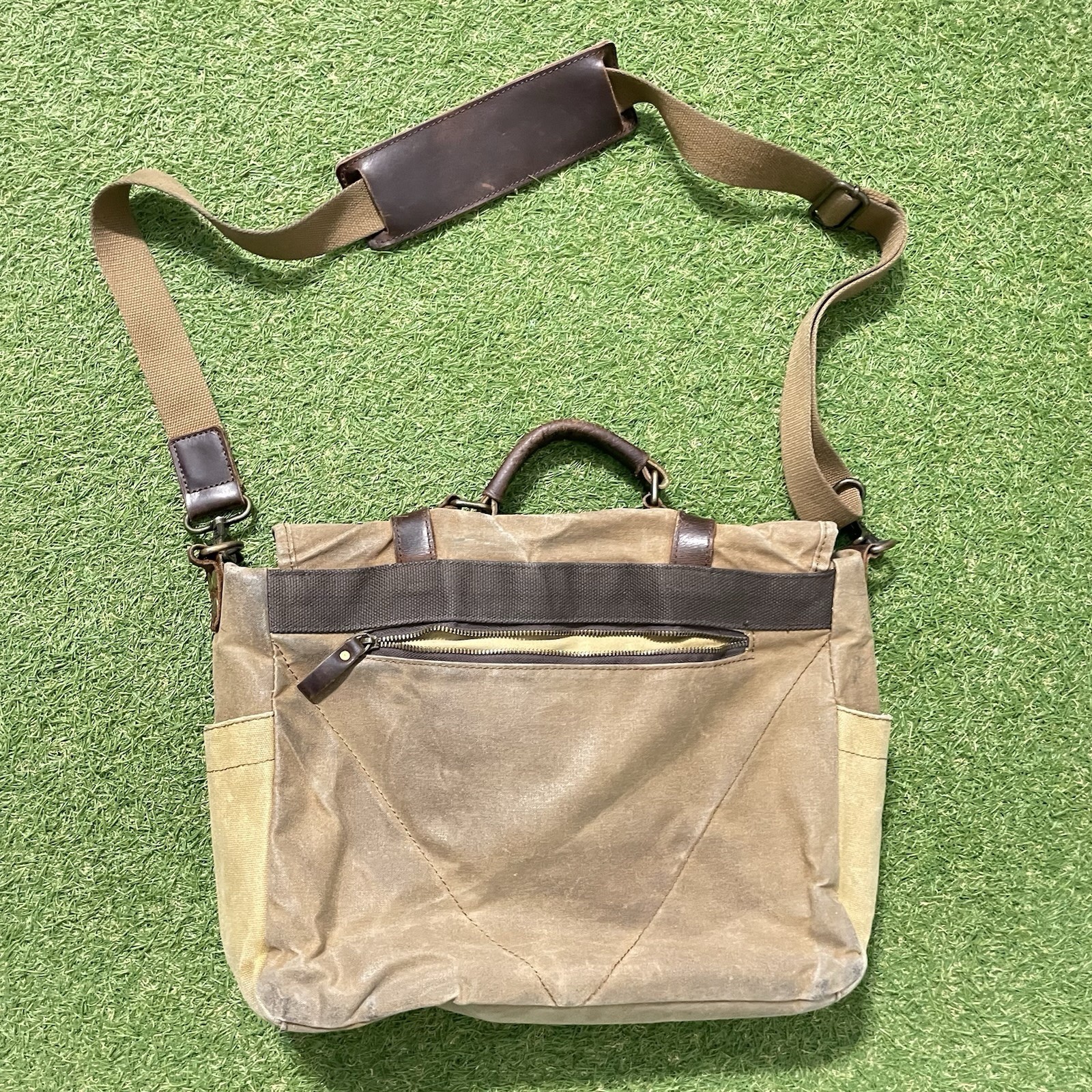 Newhey Messenger Bag Leather Canvas Laptop Retro Professional Shoulder Strap
