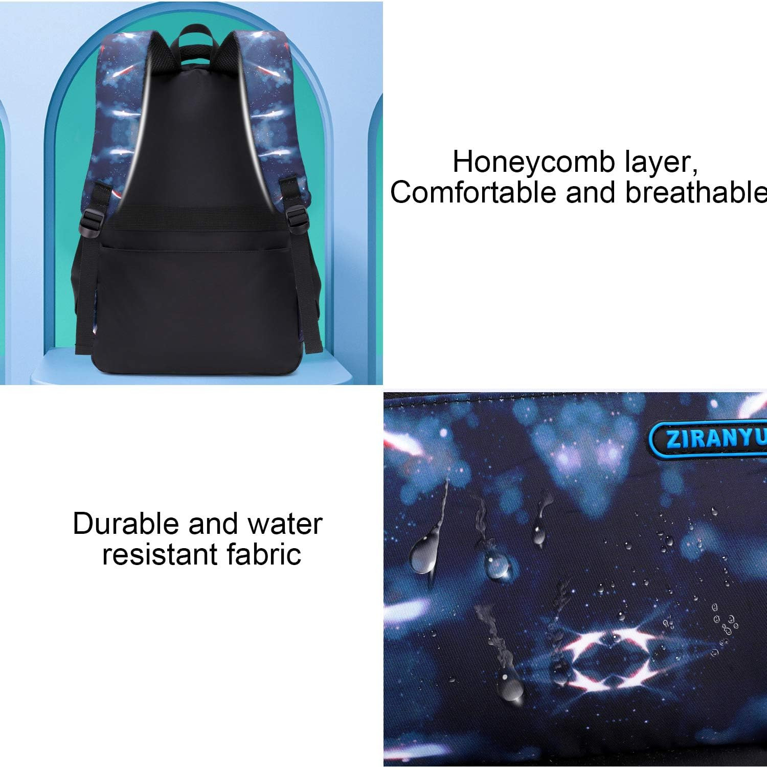 Star-Blue,3Pcs Backpack Set Space Pattern Galaxy Backpack Boys Primary Junior Mi