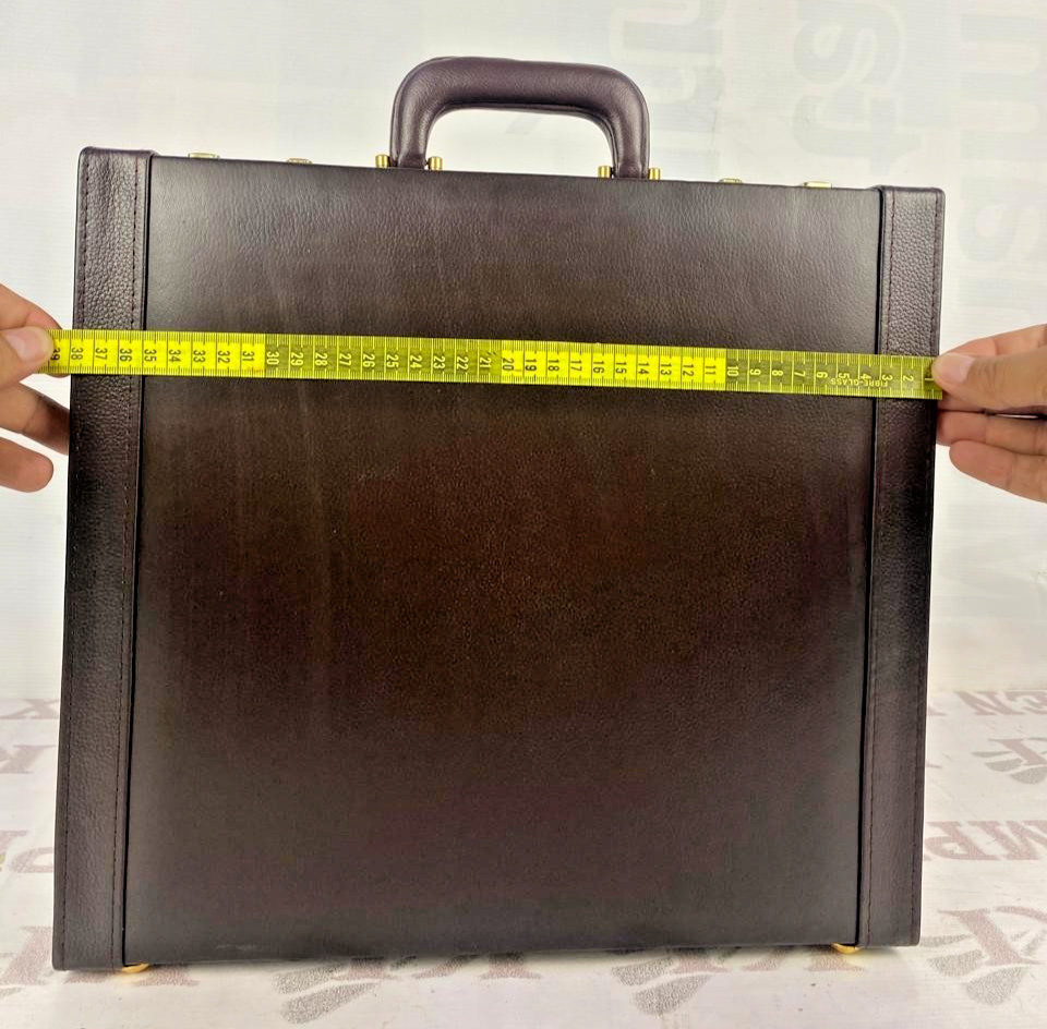 Brown Leather Attache Briefcase Combination Lock Business Document Case Office