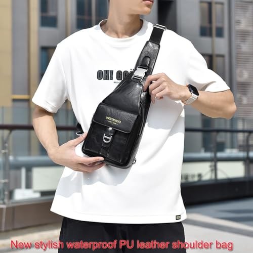 PU Leather Sling Bag for Men – Waterproof, Lightweight, Crossbody Chest A-black