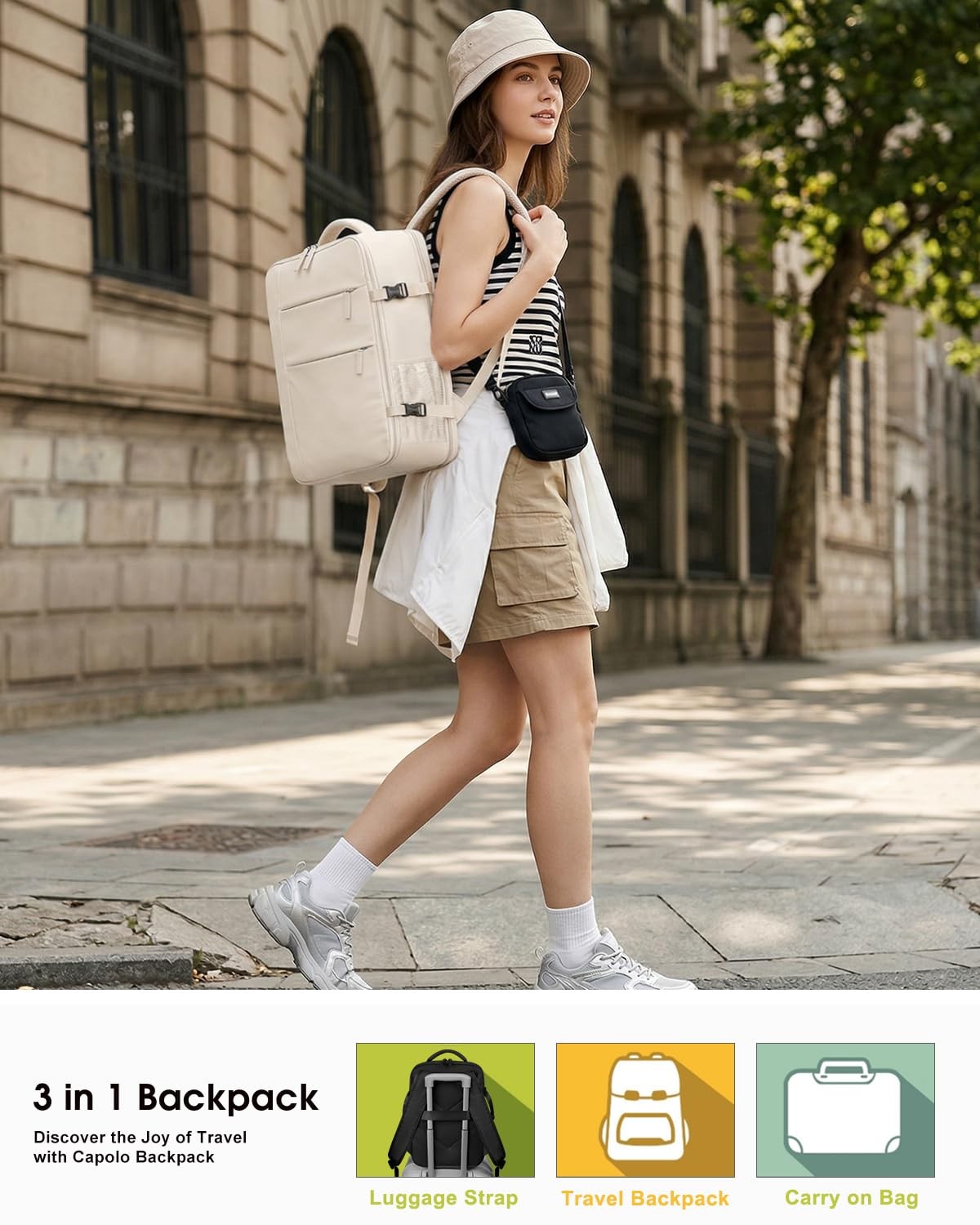 Travel Backpack Waterproof 15.6in Laptop Carry On Business Bag Beige