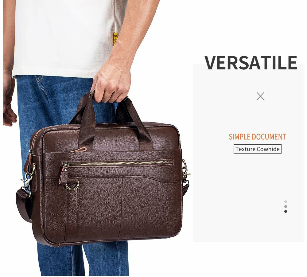 Men’s genuine leather 14 inch notebook bag, men’s office and business handbag