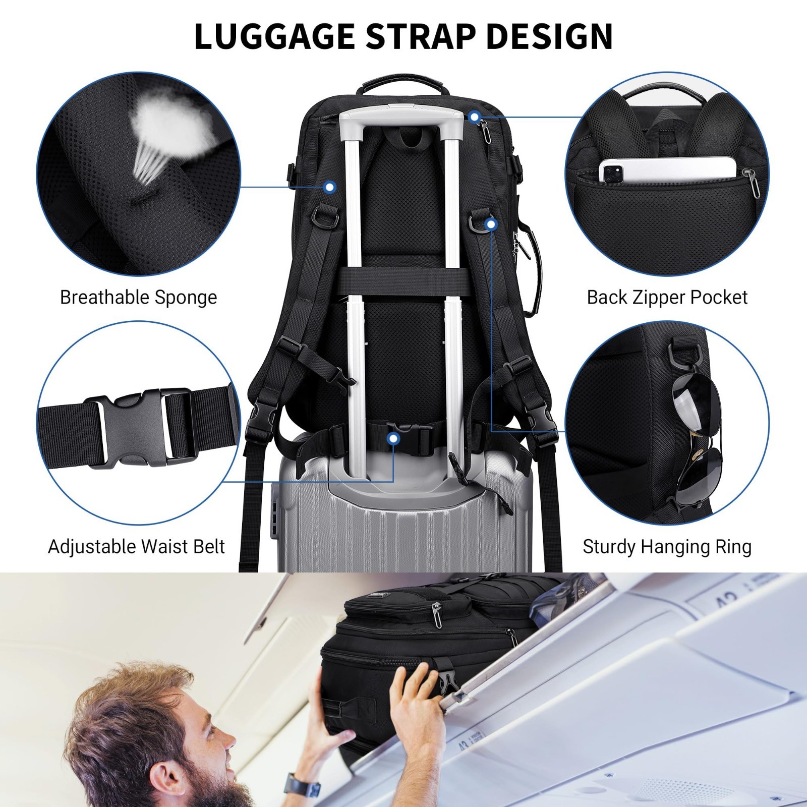 Large 45L Convertible Travel Backpack for Men – Fits 17″ Laptop, Airline Approve