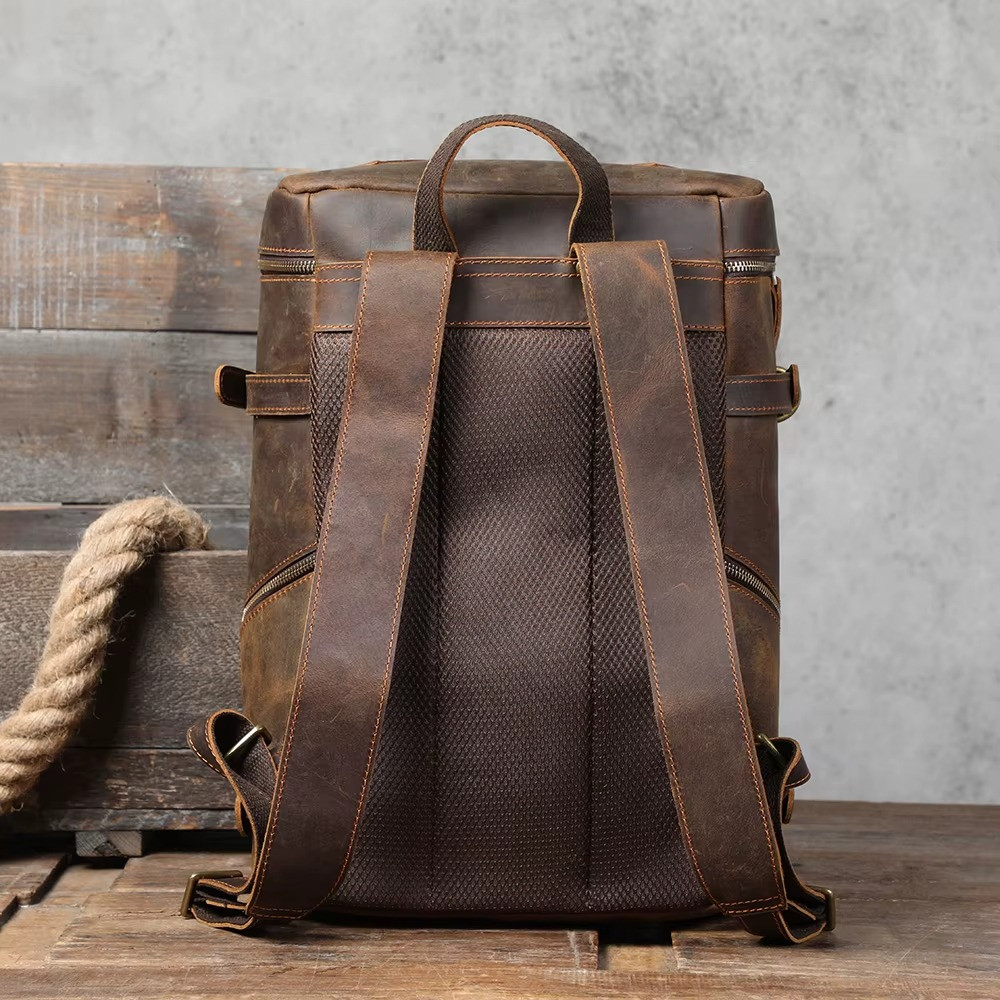 2025 NeLuxury Genuine Leather Backpack Men Laptop Bag Large Travel Cowhide Retro