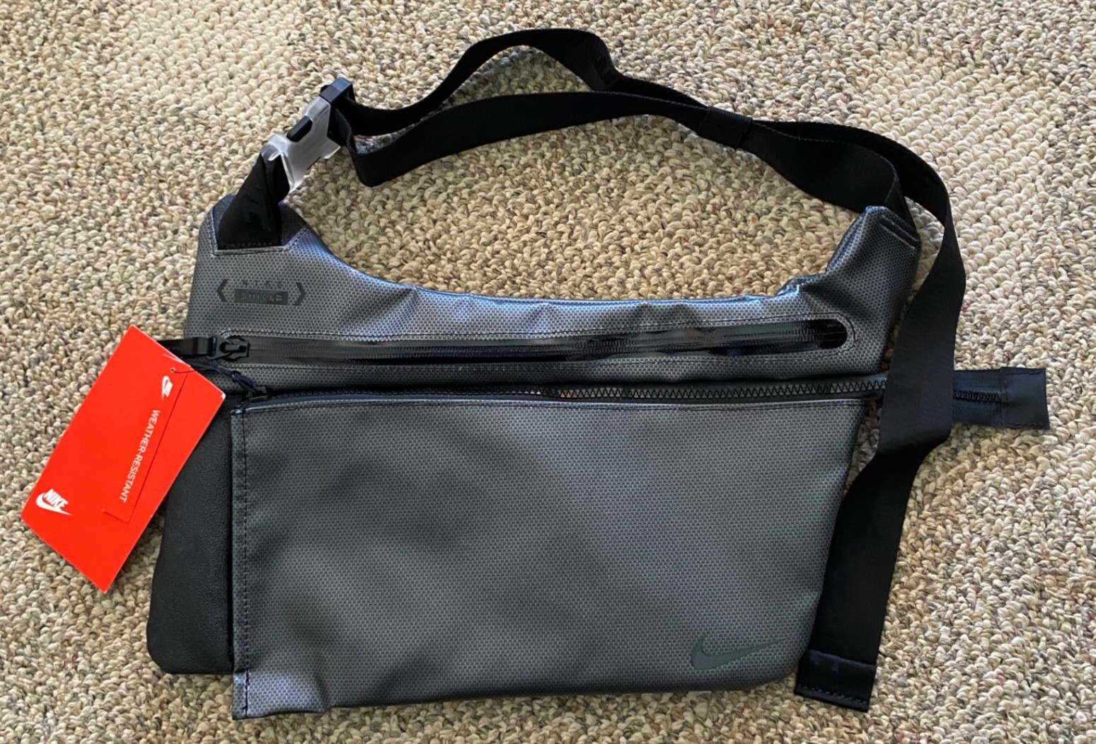 NNike Shield Weather Resistant Sling Bag Gray Small Approx. 15” X 8.5″
