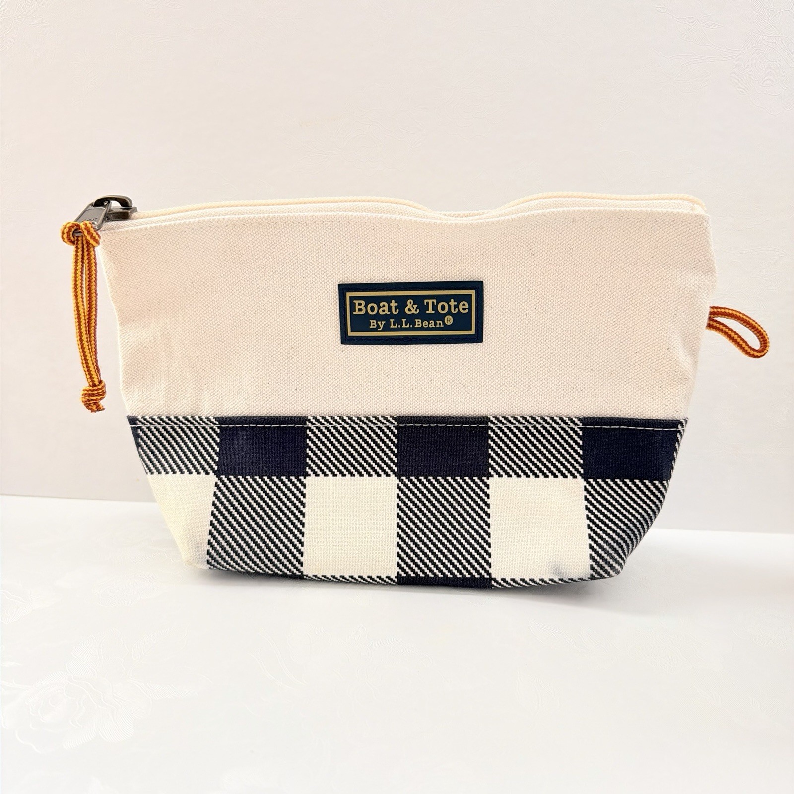 L.L.Bean Boat & Tote Canvas Travel Pouch Navy Blue Check