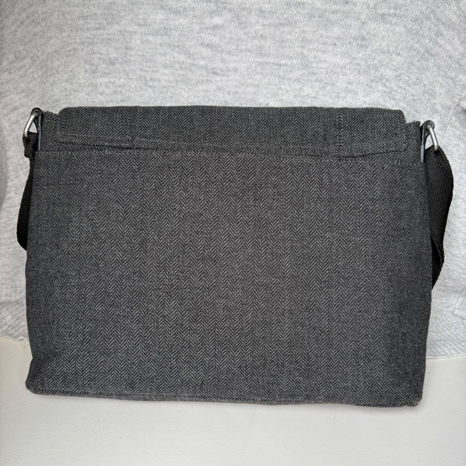 Banana Republic Herringbone Messenger Bag Charcoal Grey Wool Blend Travel Bag