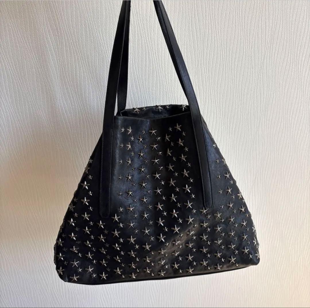 Jimmy Choo Pimlico Tote Bag Leather Black Star Studded Large Capacity Men Japan