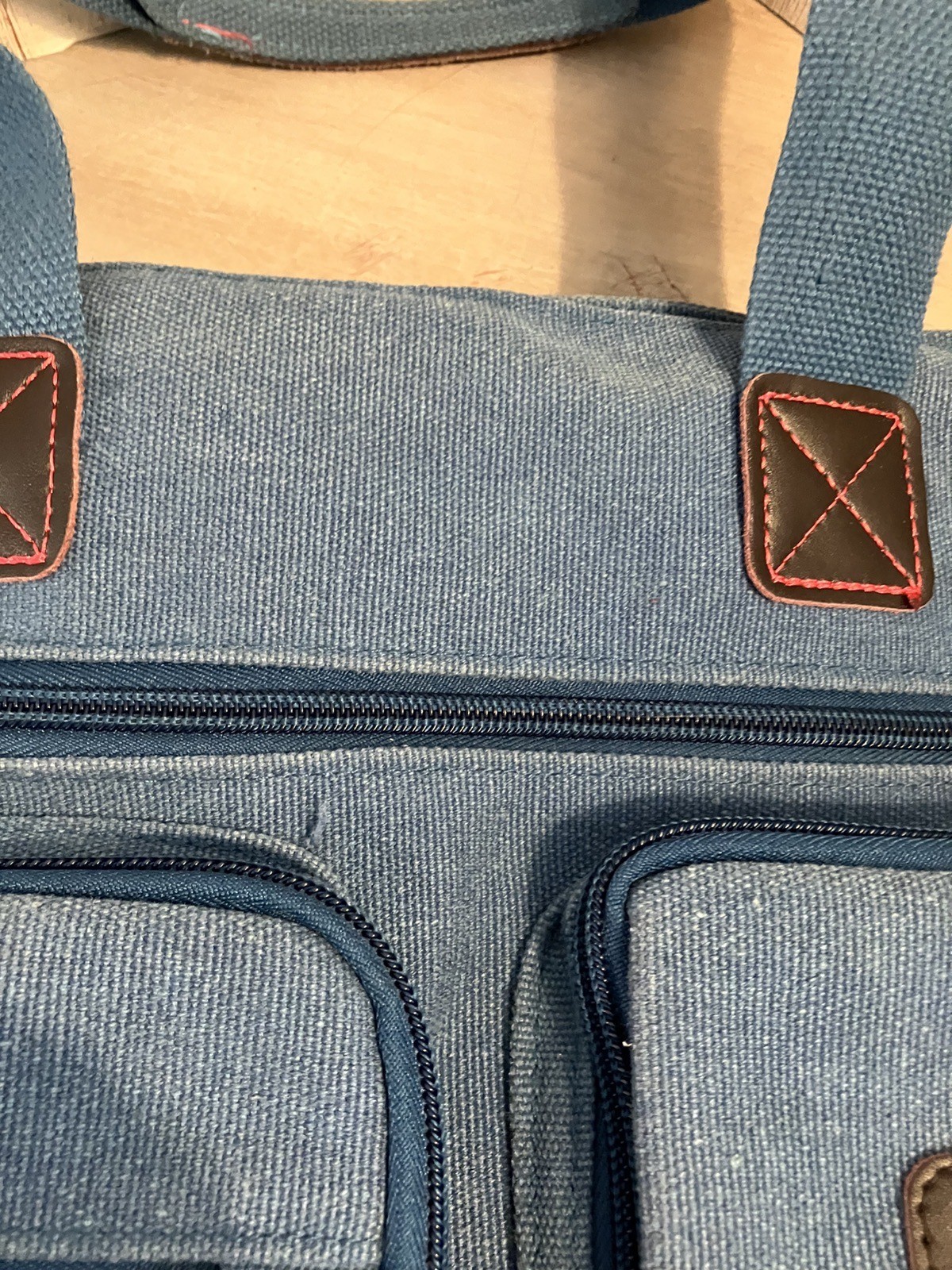 Tolfe Canvas Messenger Bag Laptop Tote Travel Denim Blue Padded Carry On EUC