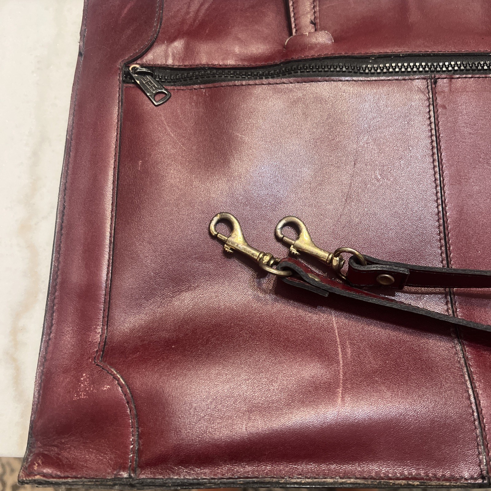 Vintage Genuine Leather Made In Uruguay Maroon Briefcase With Strap