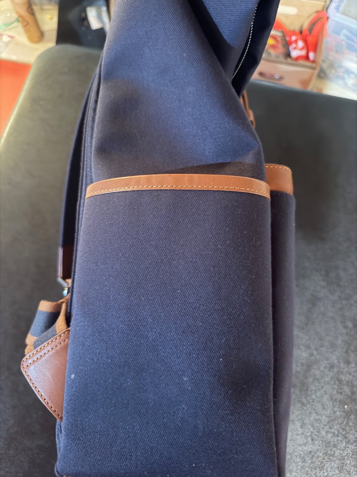 Cole Haan Navy Canvas Backpack with Cognac Leather Trim