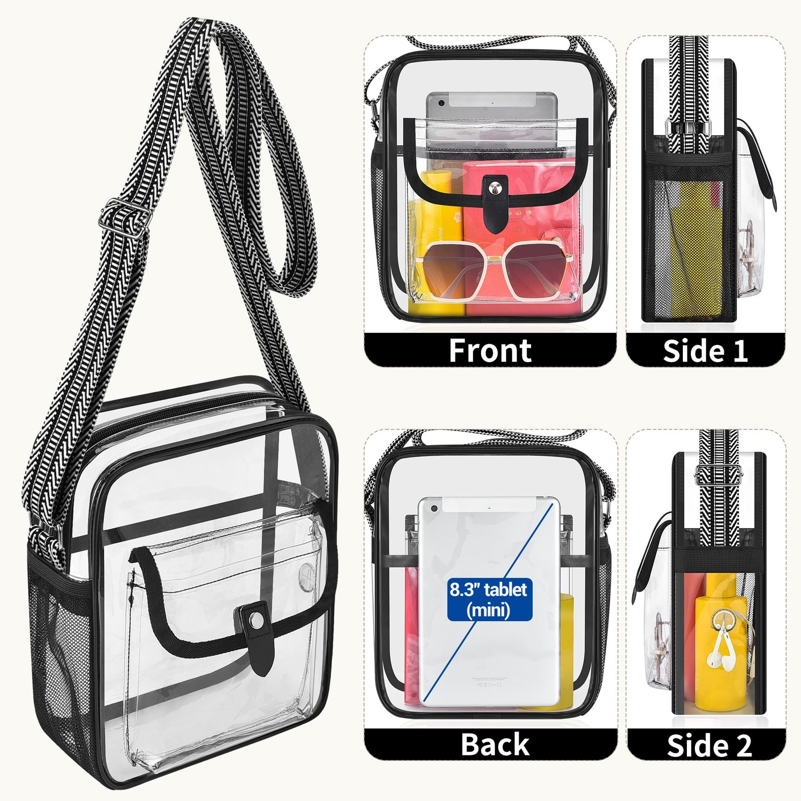 Black Clear Crossbody Bag with Guitar Strap for Stadium, Concert, Festival & …
