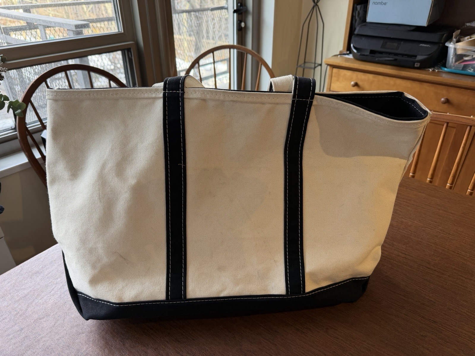 Vintage L.L. Bean Boat And Tote Zip Top Black Ivory XL 22″ USA