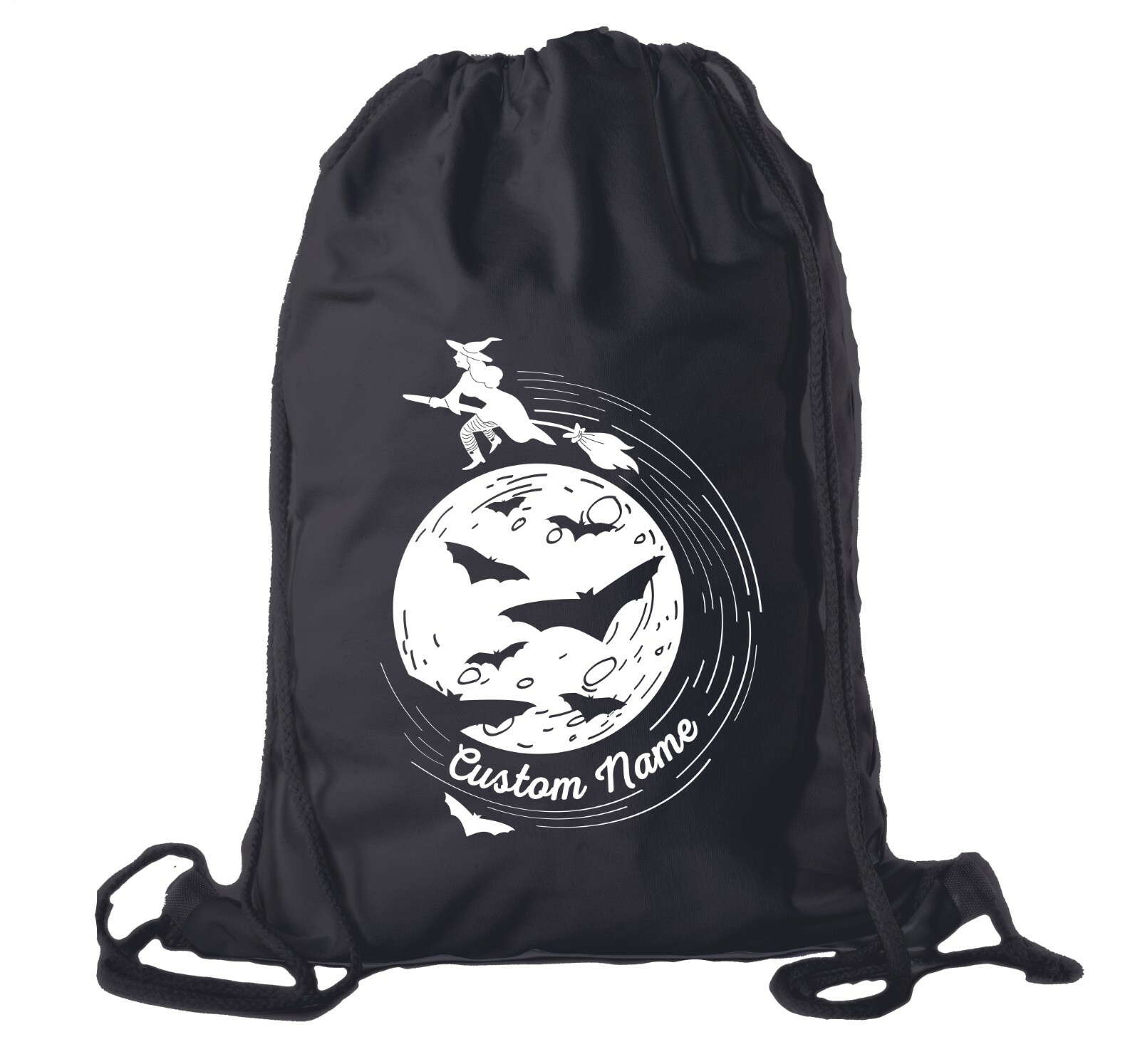 Witch on moon and bats Bag, Halloween Treats Bags, Halloween Custom Cotton Bags