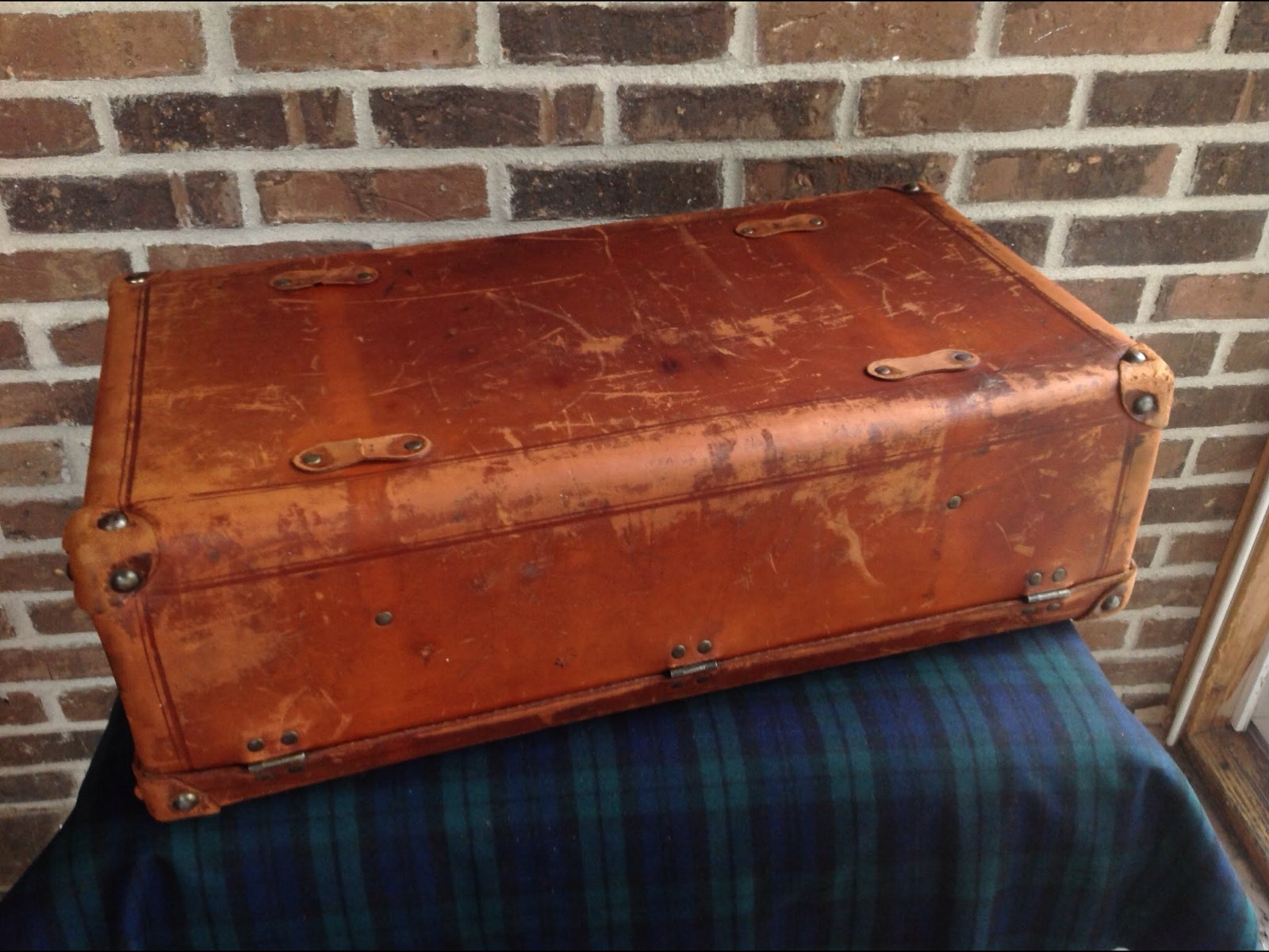 VINTAGE 1930s SADDLE LEATHER TRAVEL STICKER PORSCHE 356 CAR RACK SUITCASE R$2198