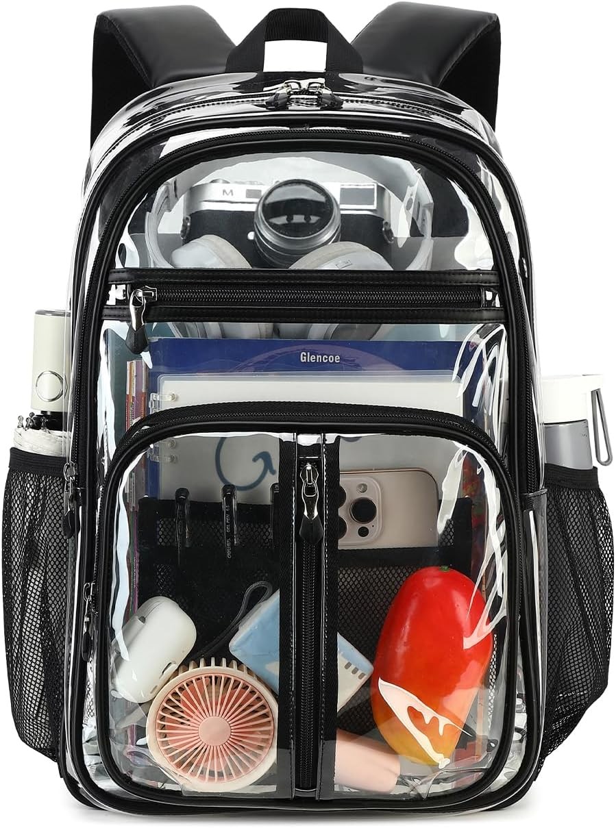 Extra Large Clear Backpack Heavy Duty for Adults, XL TPU 18In Black Bookbag | Se