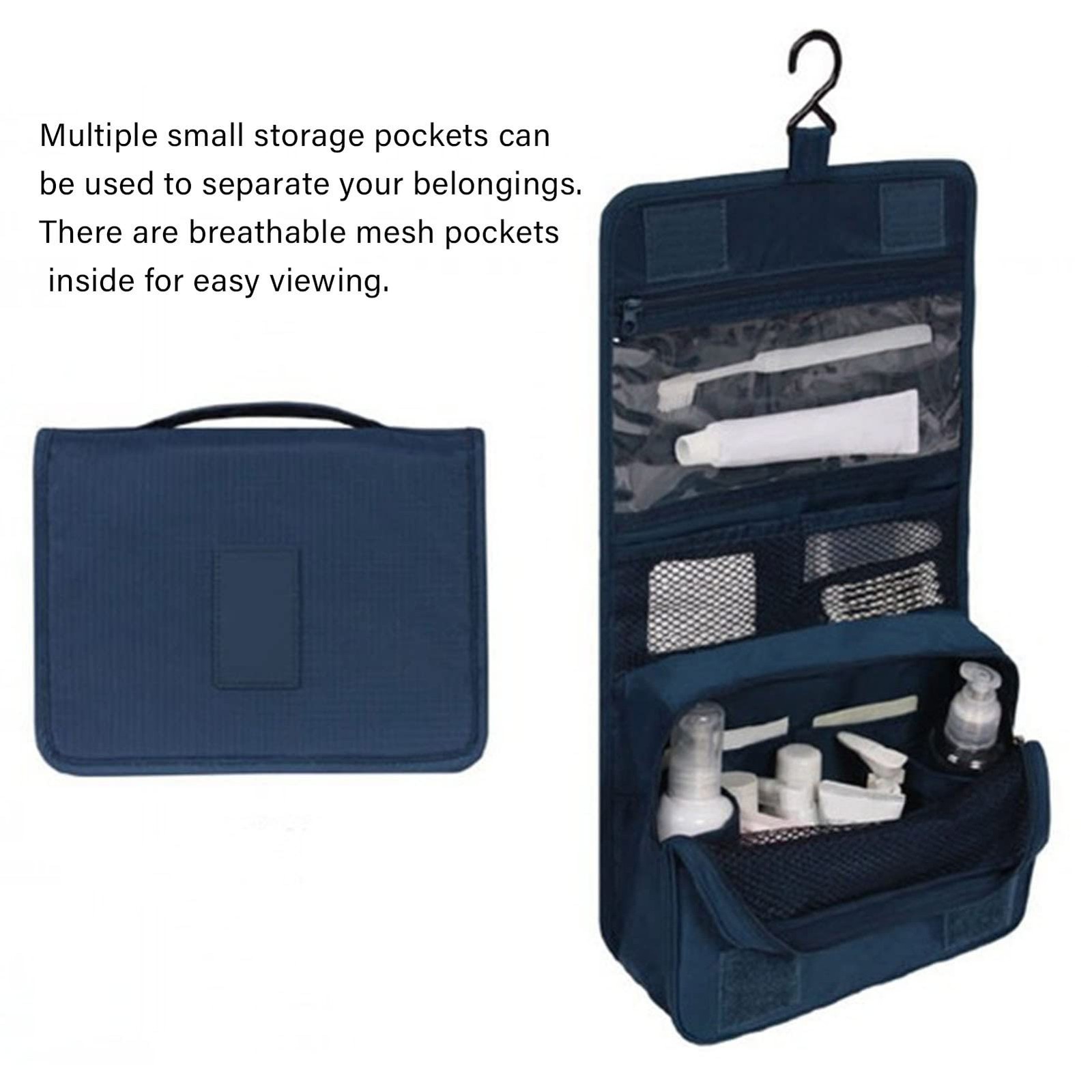 Toiletry Bags, Hanging Bag Cosmetic Foldable Makeup Navy blue