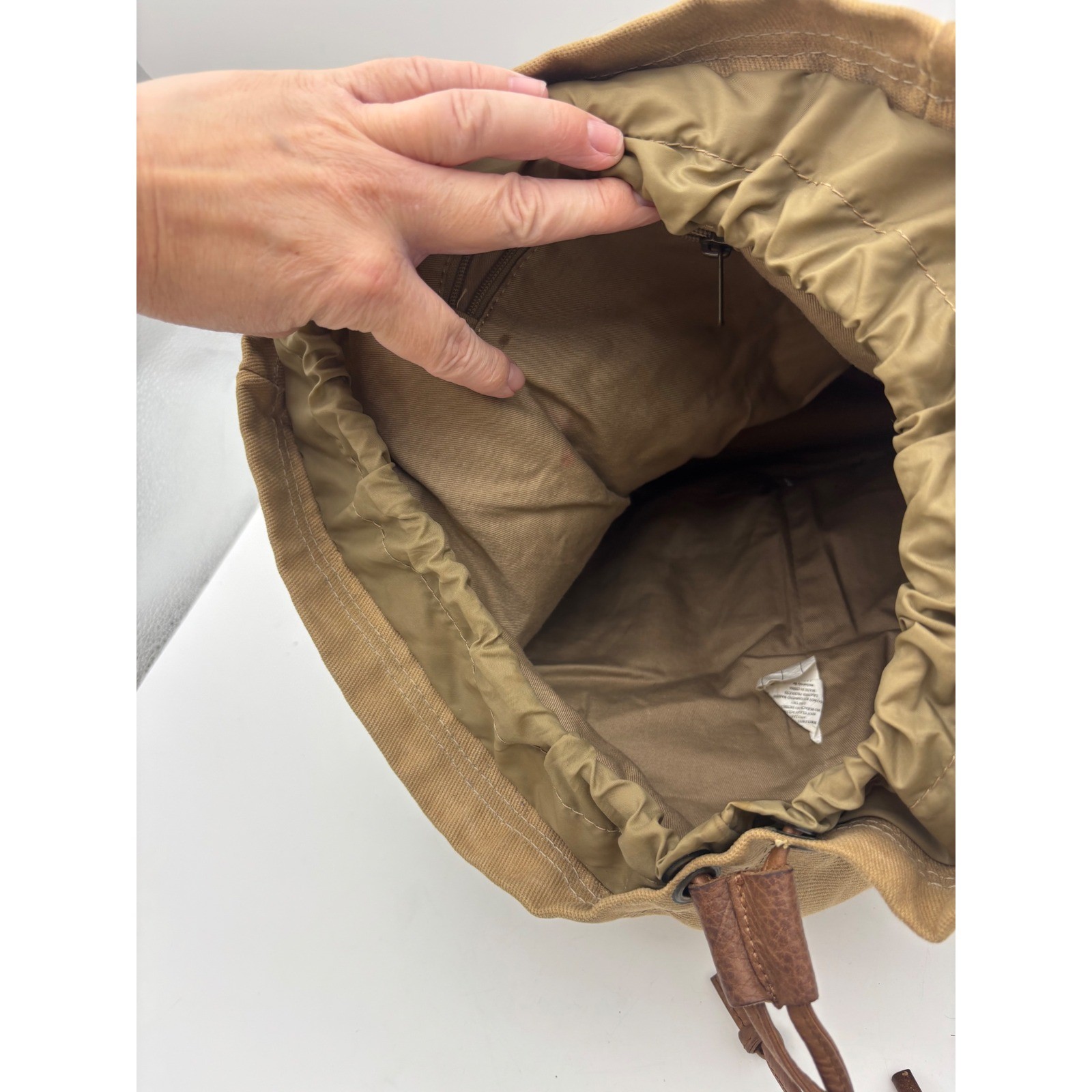 VINTAGE L.L. BEAN Rucksack Backpack Brown Canvas Leather Hiking RARE Utility Bag