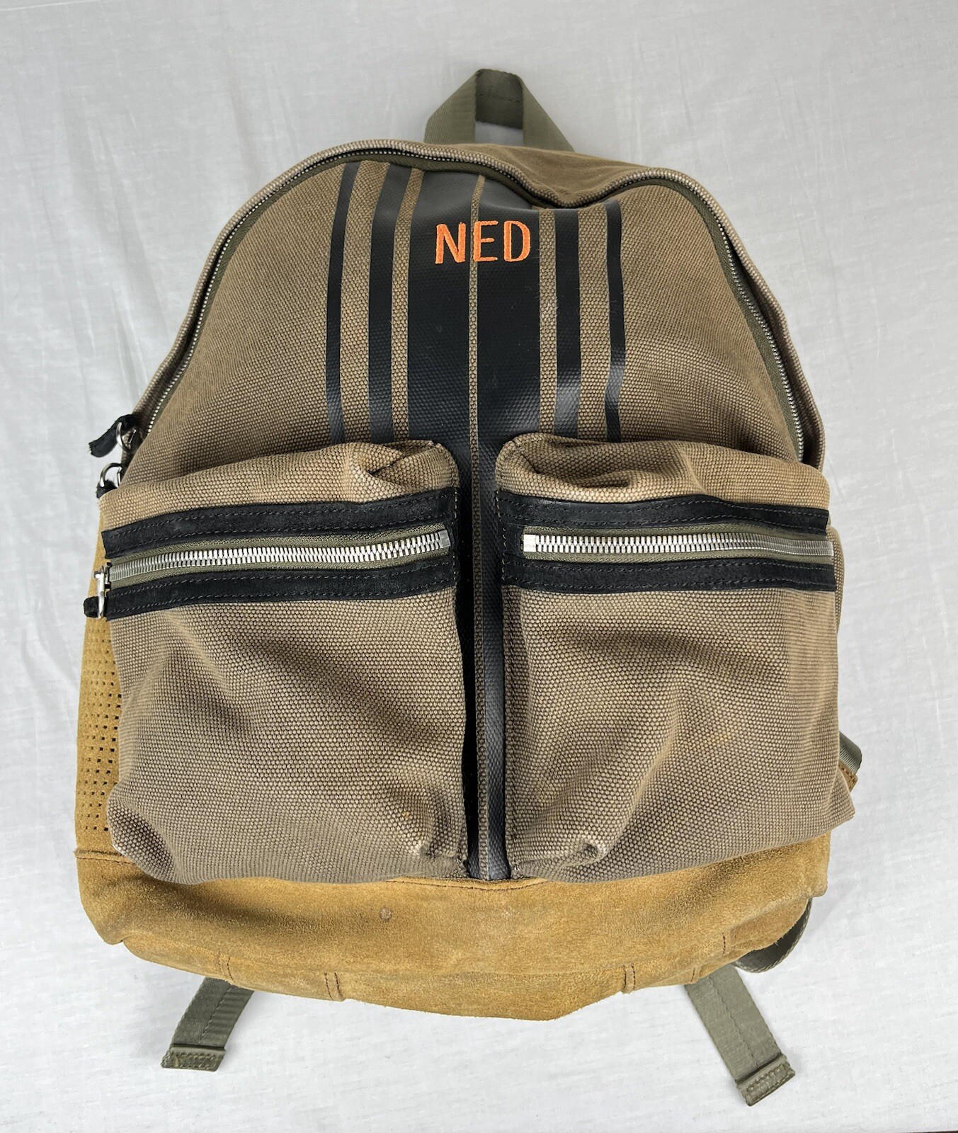 Canvas By Lands End 100% Cotton Leather Bottom 17” Backpack Brown Black RARE