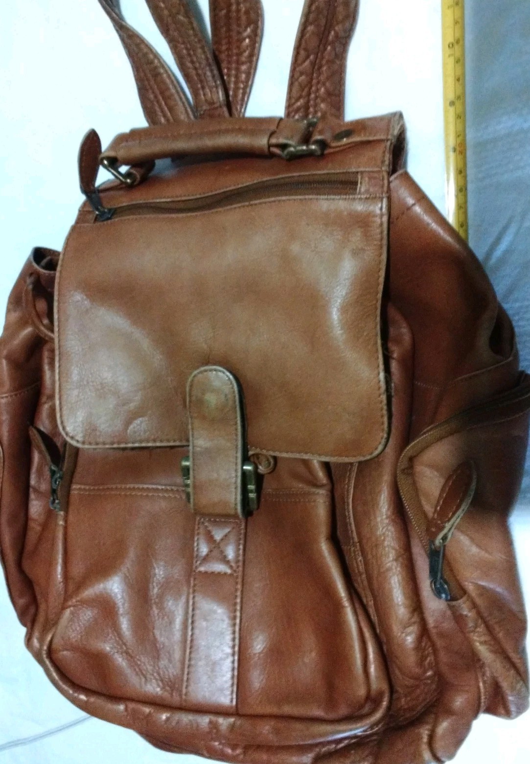 Vintage Brown Leather Backpack,From Columbia South America Drawstring &Snap READ
