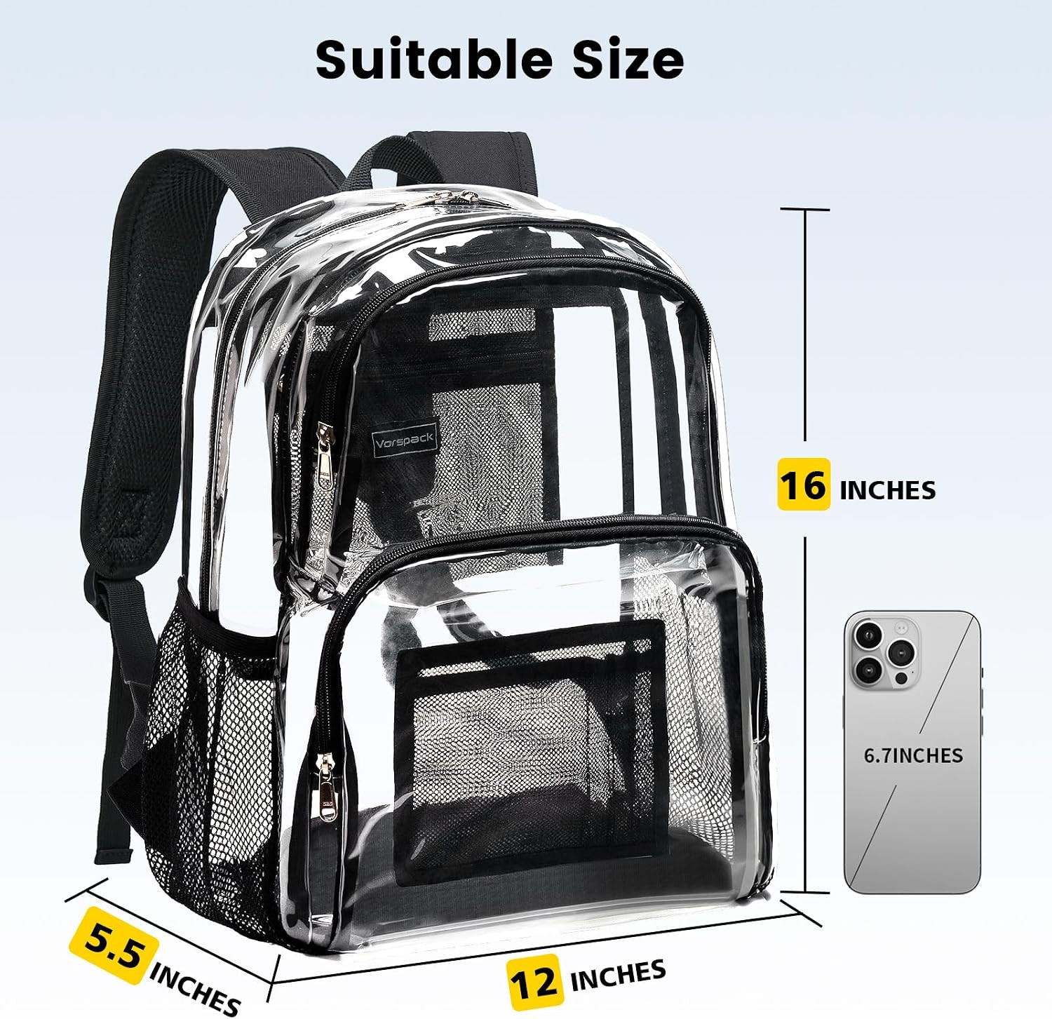 Clear Backpack Heavy Duty, Large Transparent Clear Bookbag, Black | See through