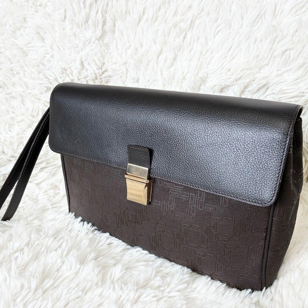 Dunhill Brown Leather Clutch Bag Men’s Vintage Formal Business Accessories