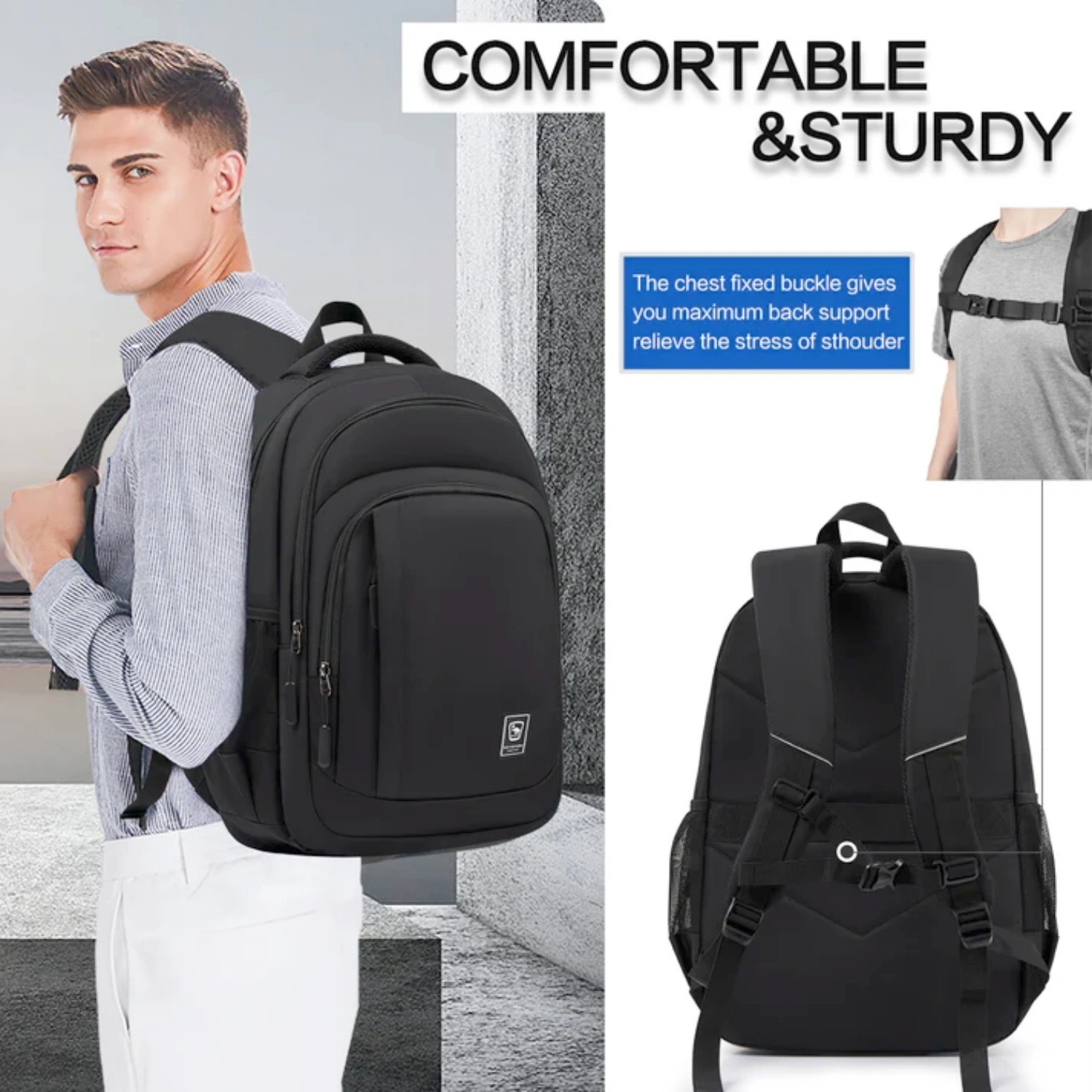 OIWAS 17.3″ Laptop Backpack Men Business Travel Backpack Daily Leisure Bag Black