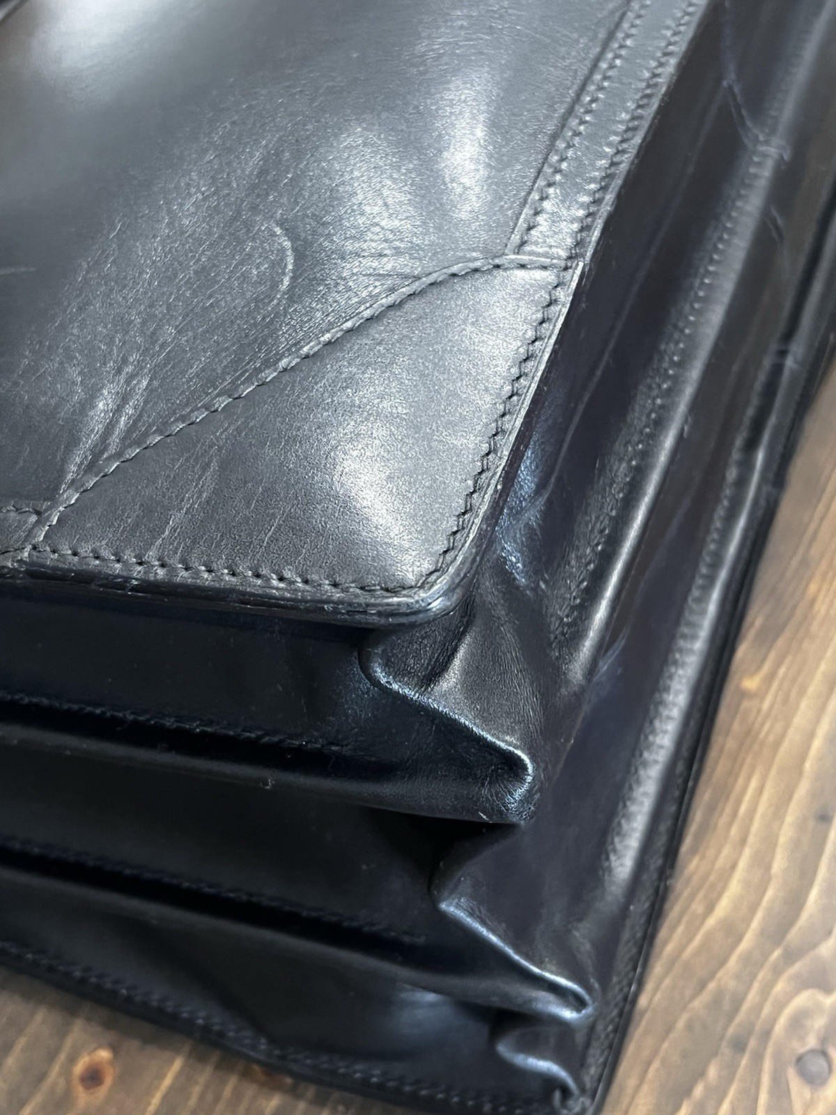 Le Sac Black Leather Briefcase Doctor Bag Made In Italy, Vintage