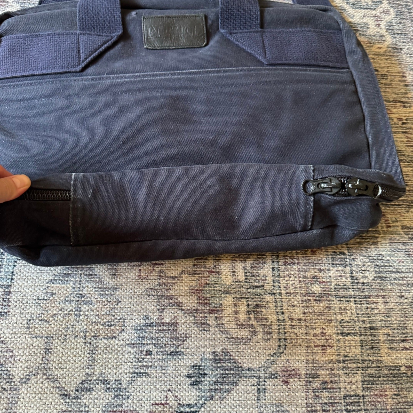 Lands End Navy Blue Cotton Duck Canvas Messenger Computer Bag 13x16x3 USA made