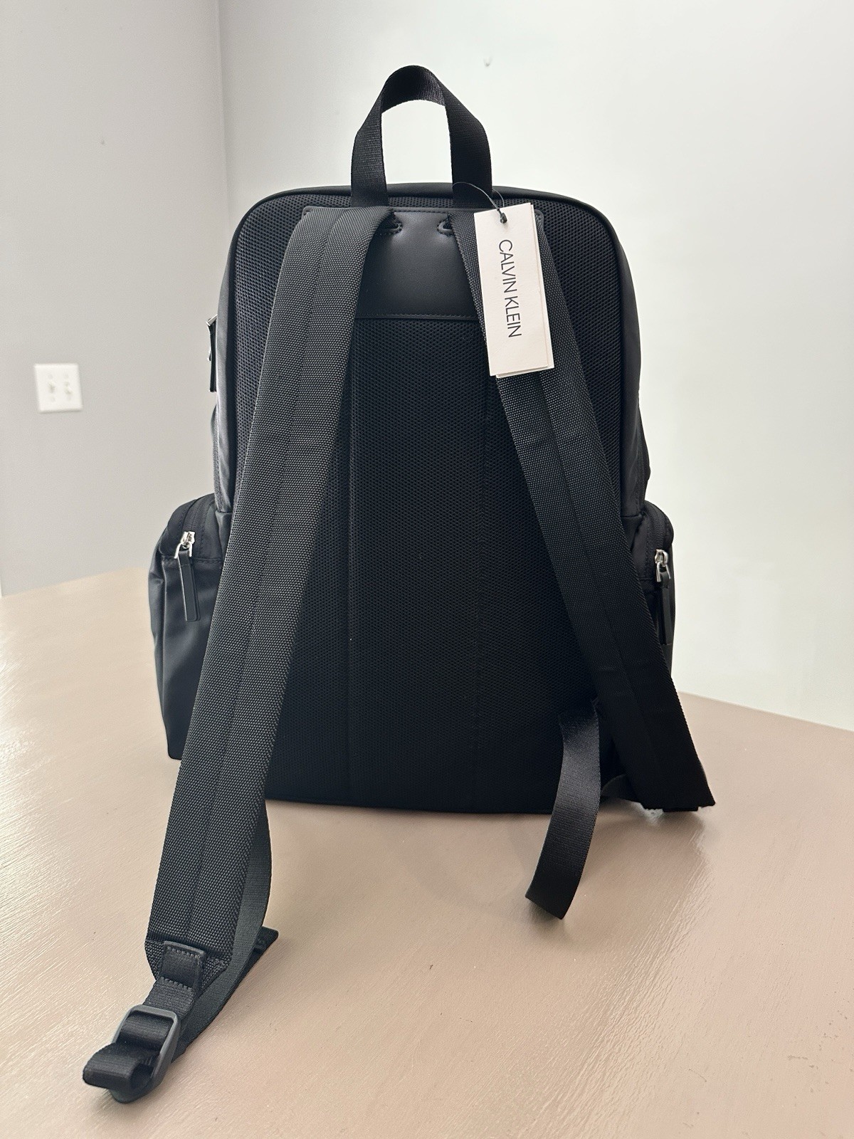 Calvin Klein Black Nylon Flap Backpack Laptop Sleeve Travel School Bag NWT
