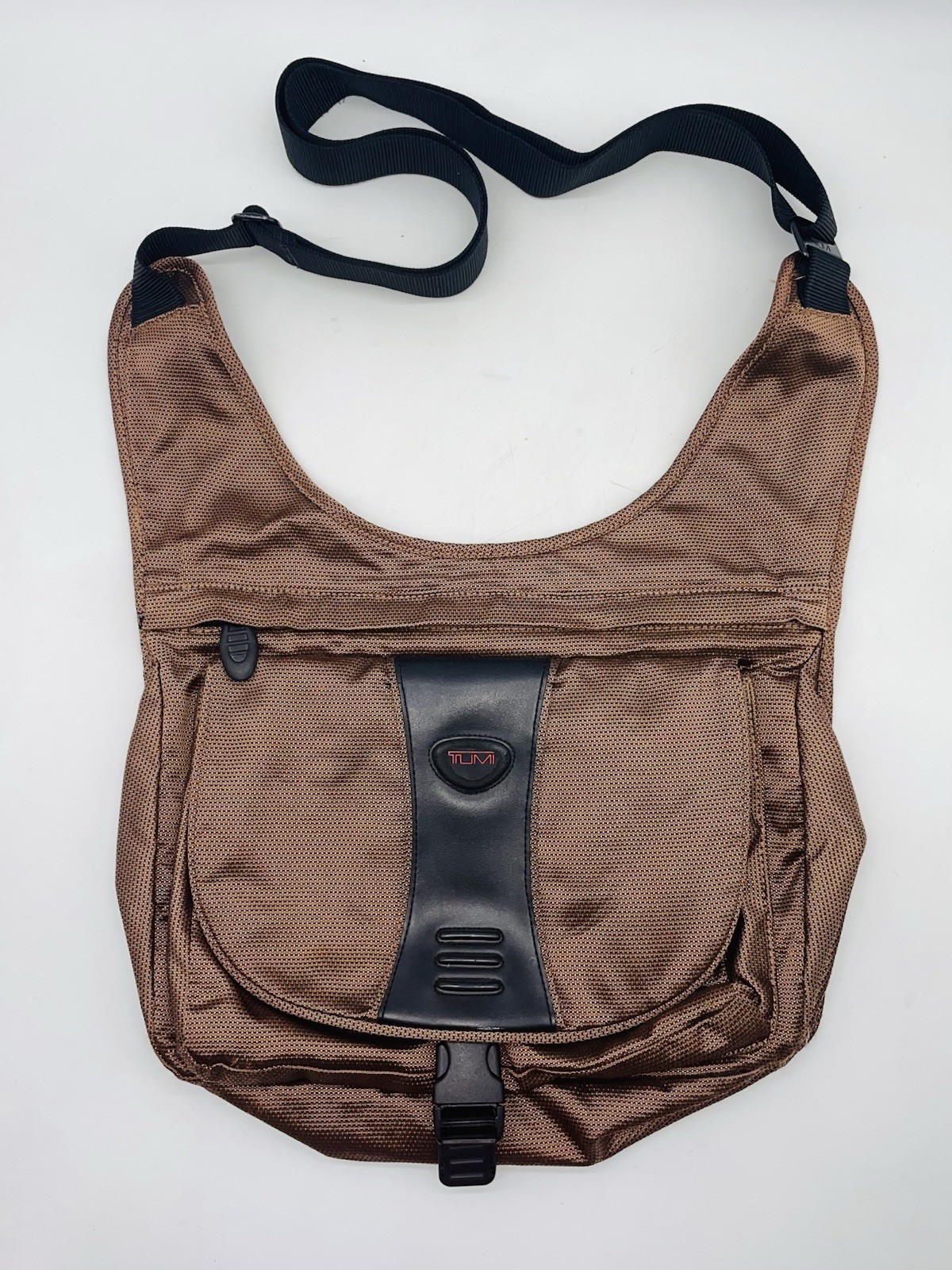 TUMI T2 Shoulder Messenger Crossbody Sling Laptop Ballistic Nylon Brown Copper