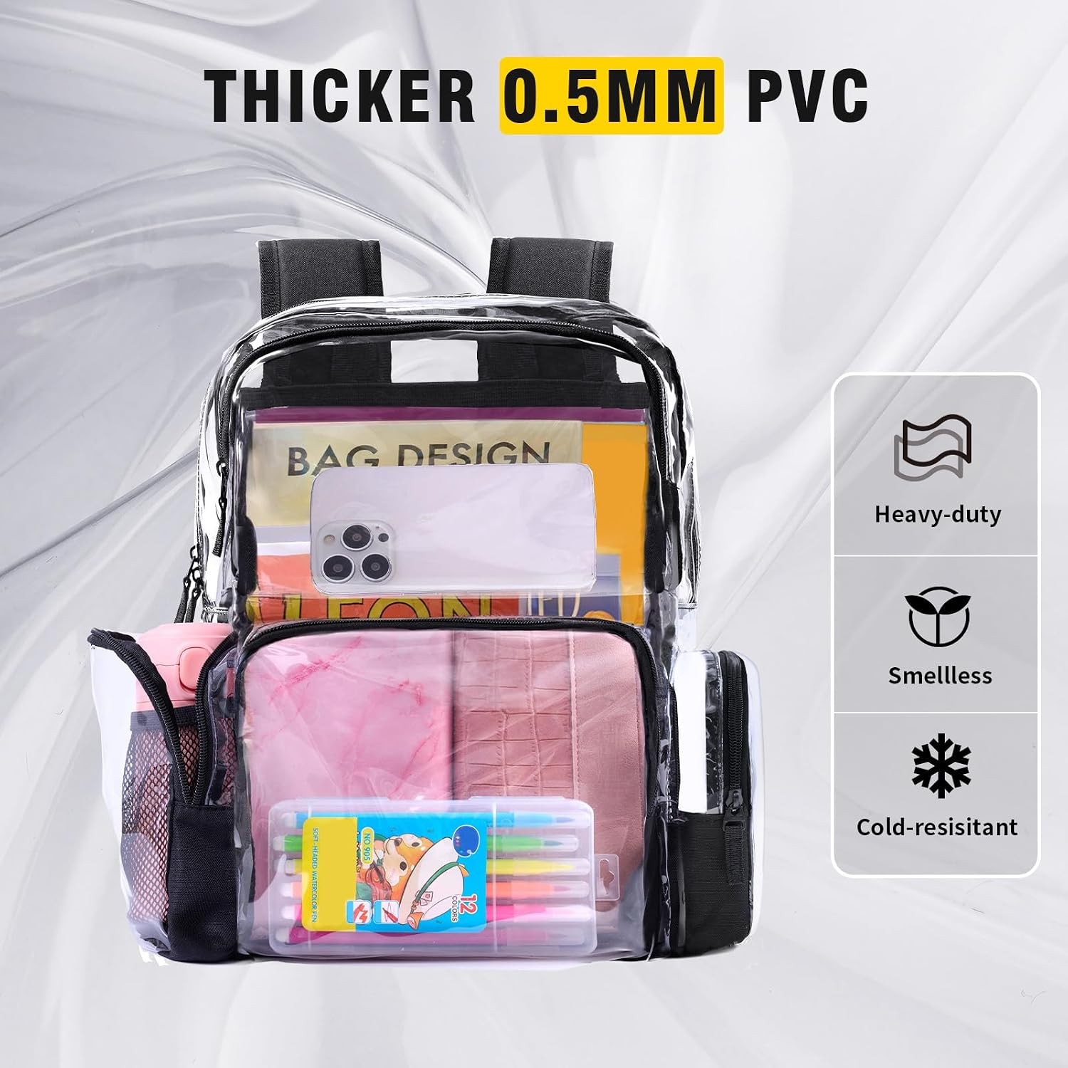 Heavy Duty Clear Black X-Large Transparent Large Backpack Book Bag