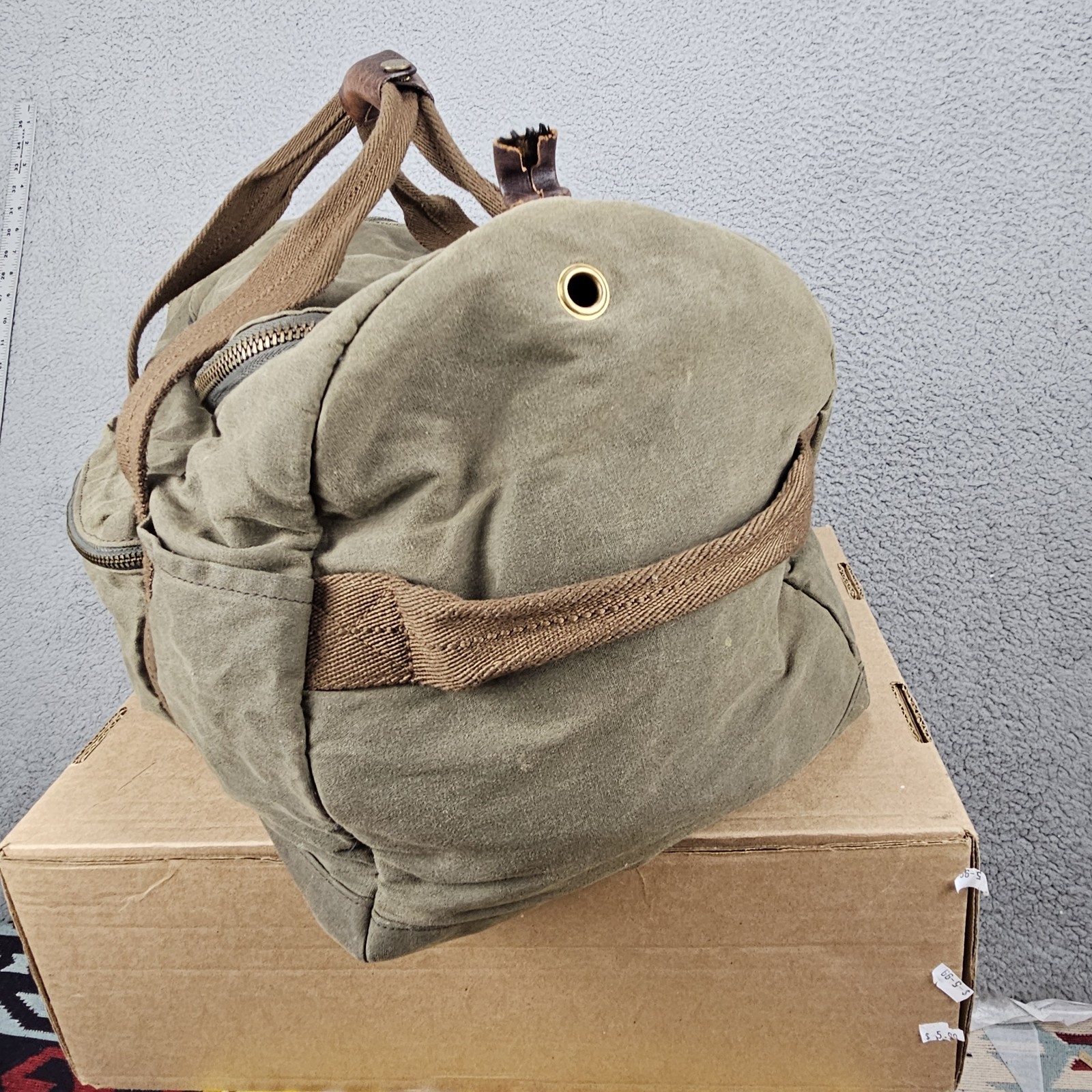 J. Crew Dry Goods Abingdon Weekender Duffel Bag Olive Green Canvas Leather New